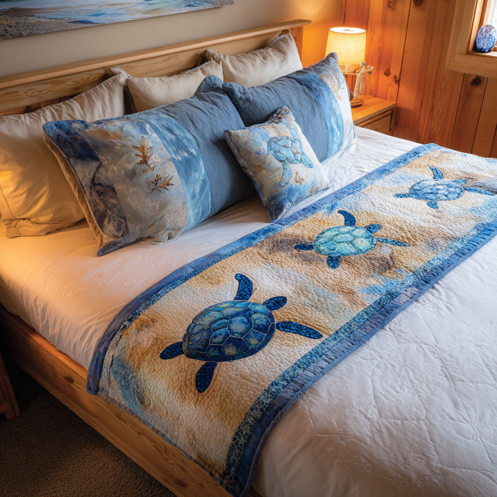Shelled Seeker Quilted Bed Runner Bed Room Decoration Gifts For Sea Turtle Lovers