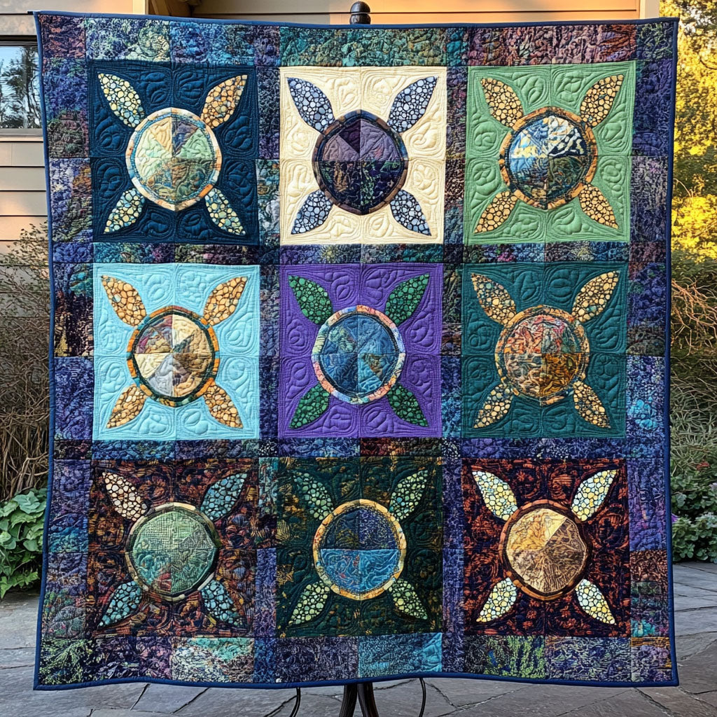 Shelled Serenity Quilted Blanket Best Couch Throw Blanket Christmas Gifts For People Who Loves Sea Turtle