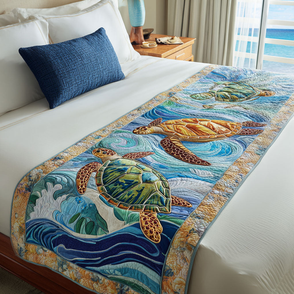 Shellscape Quilted Bed Runner Bed Decor Ideas Sea Turtle Gifts For Her