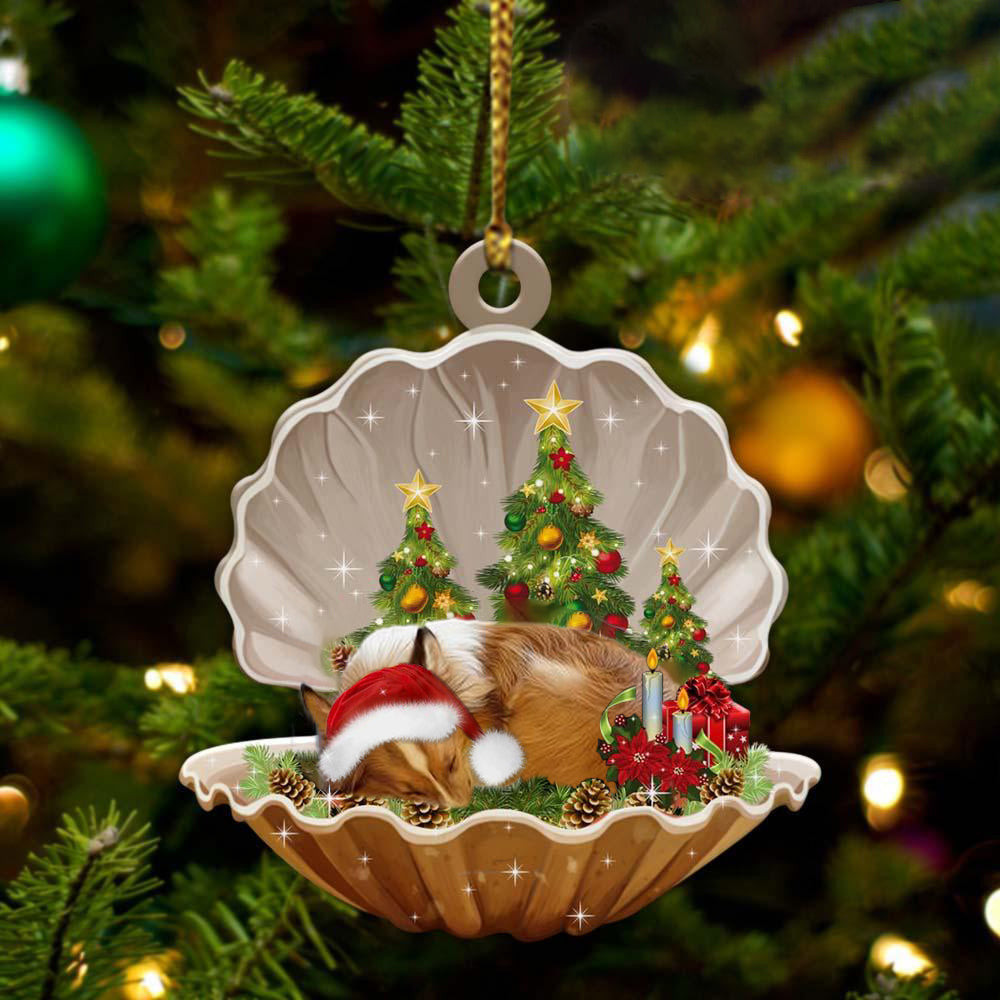 Sheltie3 Sleeping in Pearl Dog Christmas Ornament Flat Acrylic