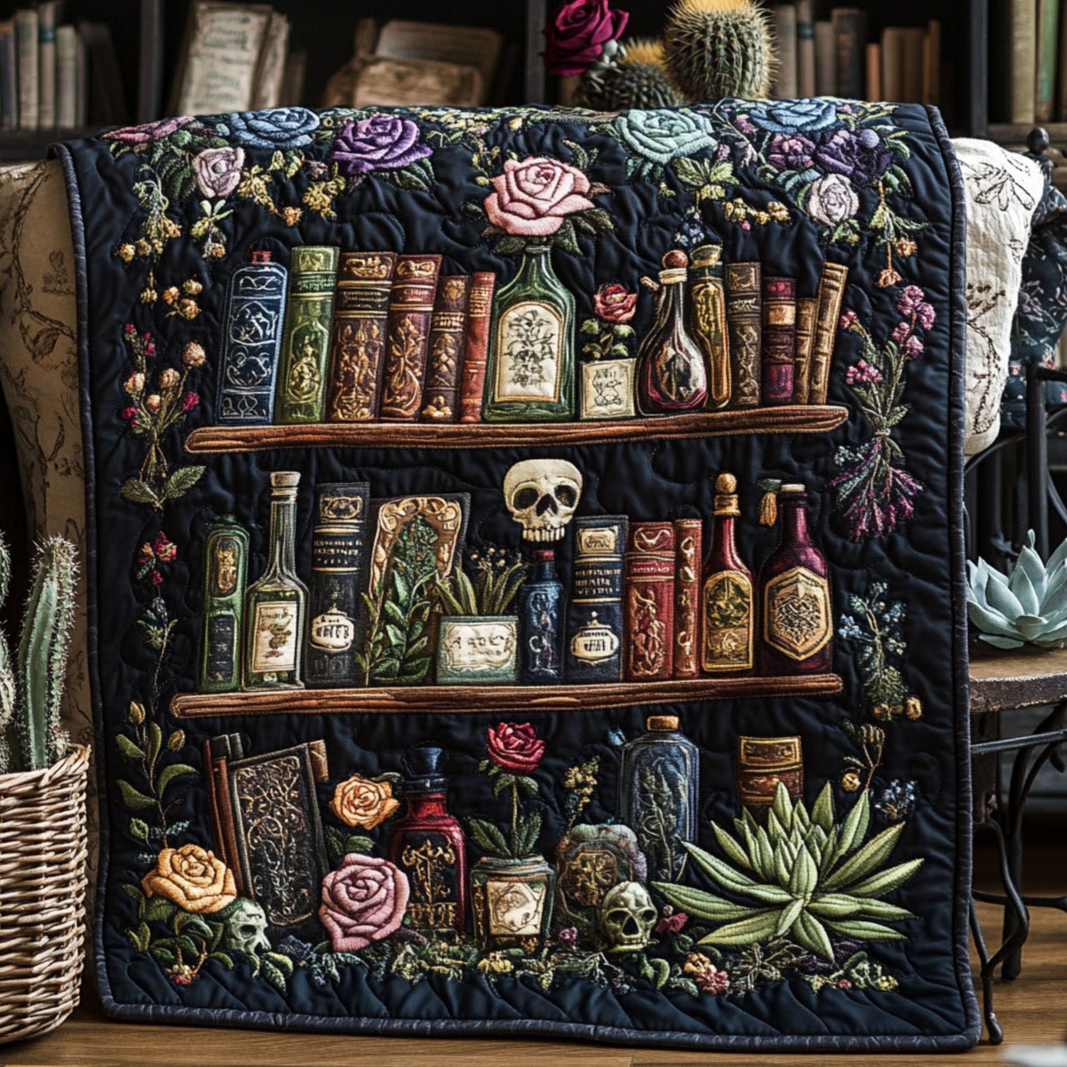 Shelves of Time Quilted Blanket Nice Throw Blanket Unusual Book Gifts Items