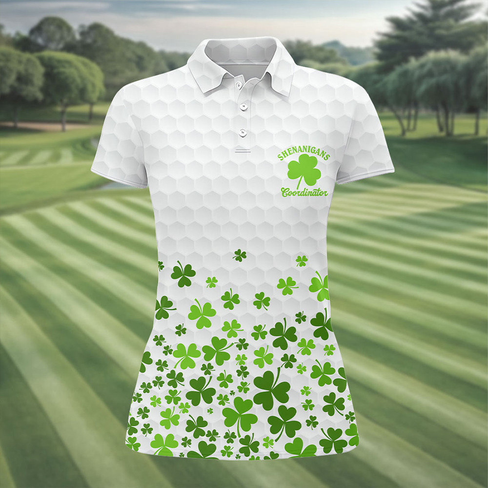 Shenanigans Coordinator Shamrock Art Polo Shirt Saint Patrick's Day Clothes Golf Gift For Her