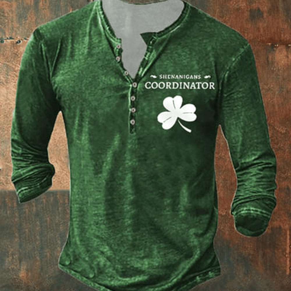 Shenanigans Coordinator Shamrock Button Long Sleeve Shirt St Patrick's Day Apparel