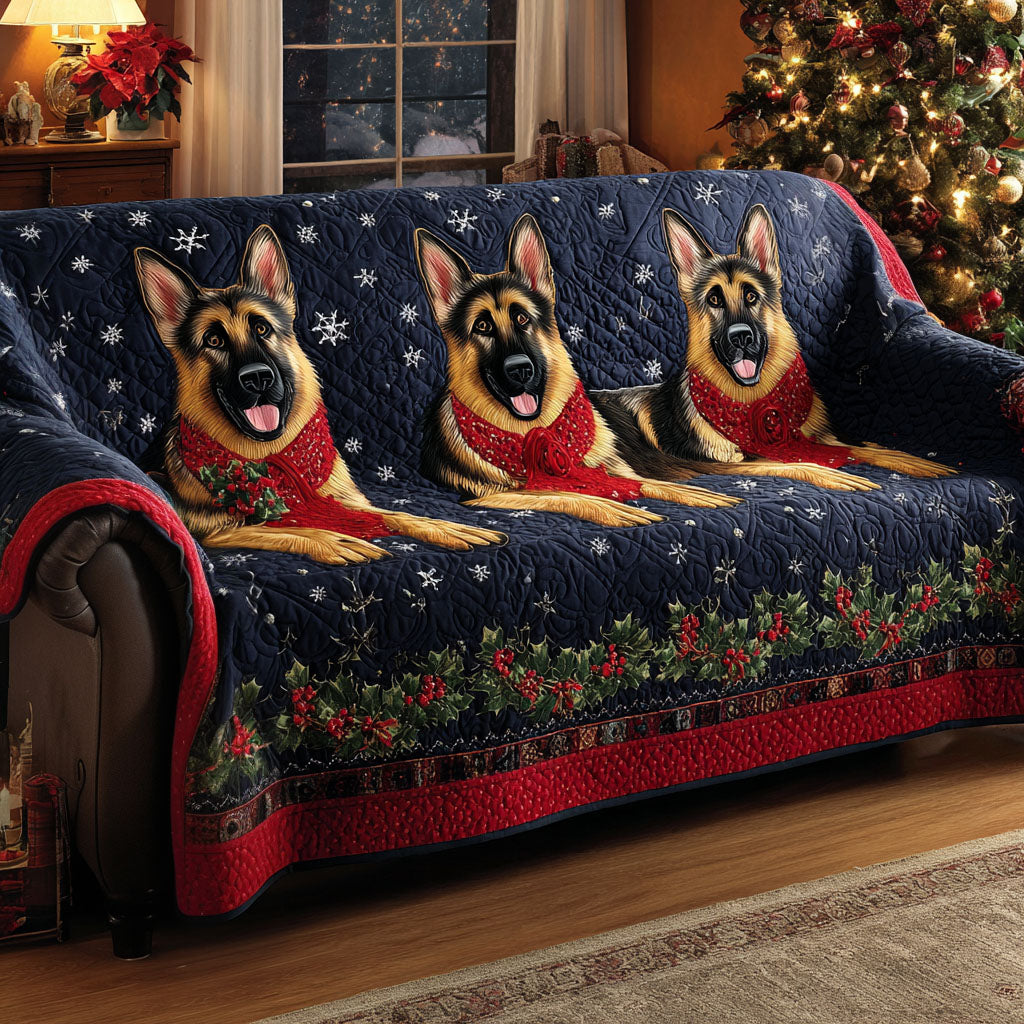 Shepherd Christmas Tune Quilted Sofa Cover Holiday Couch Covers Xmas Present For Dog Lovers