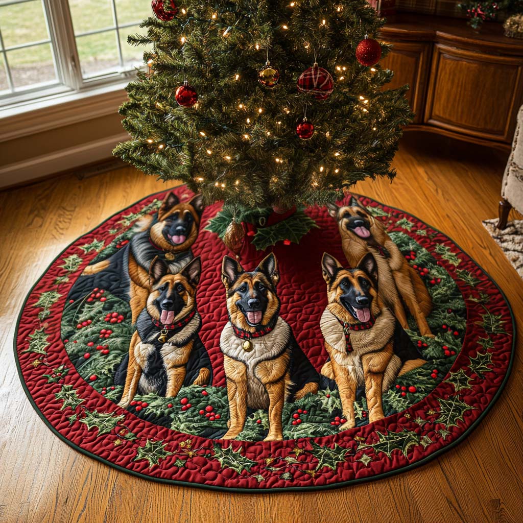 Shepherd Gift Quilted Christmas Tree Skirt Xmas Indoor Decorations German Shepherd Gifts For Him
