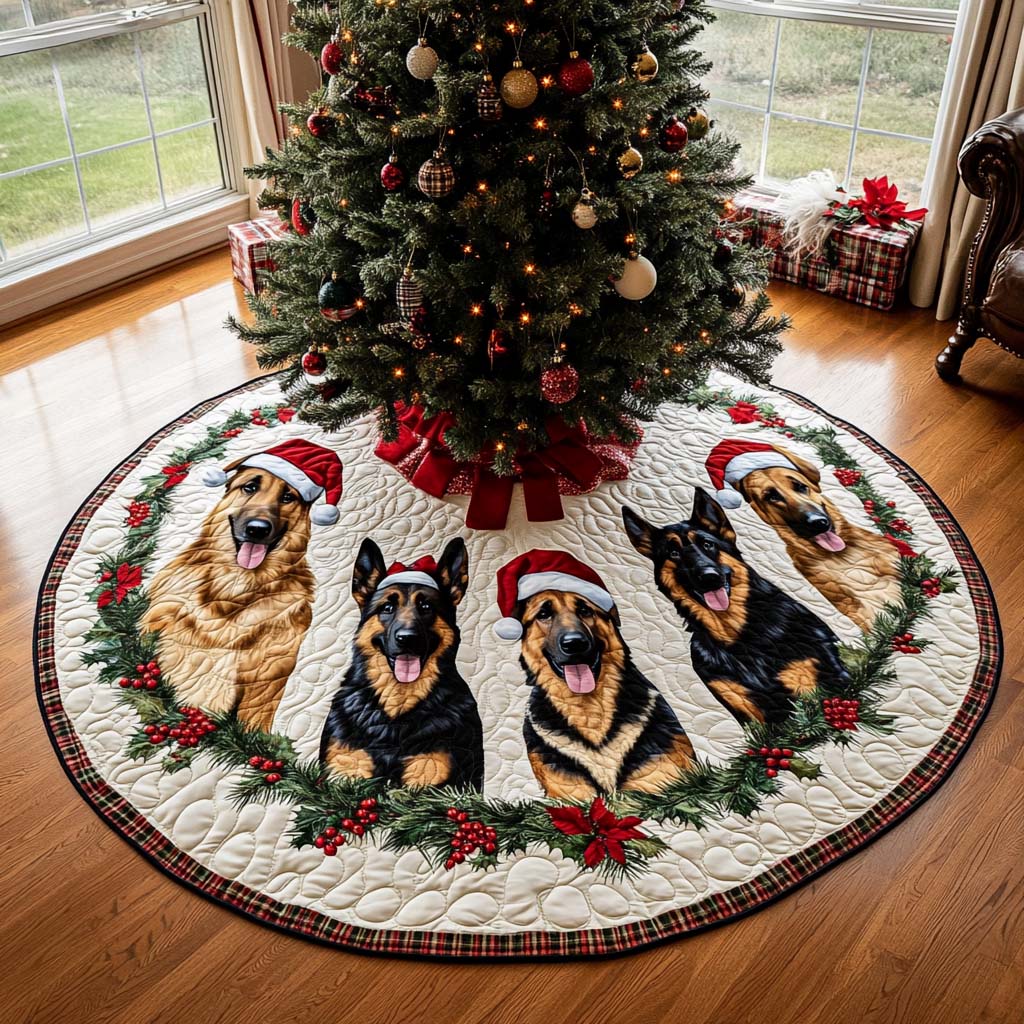 Shepherd Glow Quilted Christmas Tree Skirt Xmas Home Decor Gift For German Shepherd Lover
