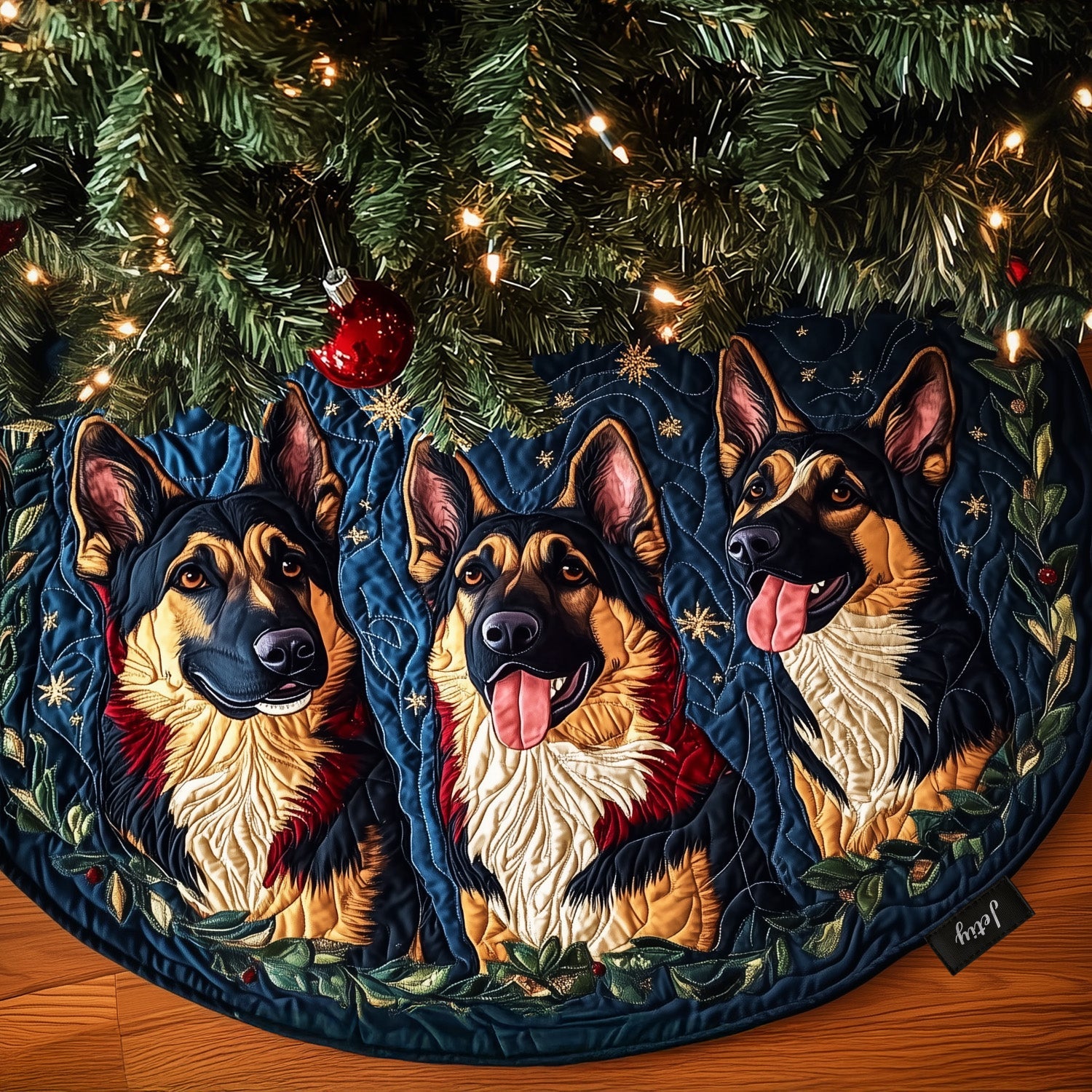 Shepherd Holiday Cheer Quilted Christmas Tree Skirt Seasonal Tree Area Decoration