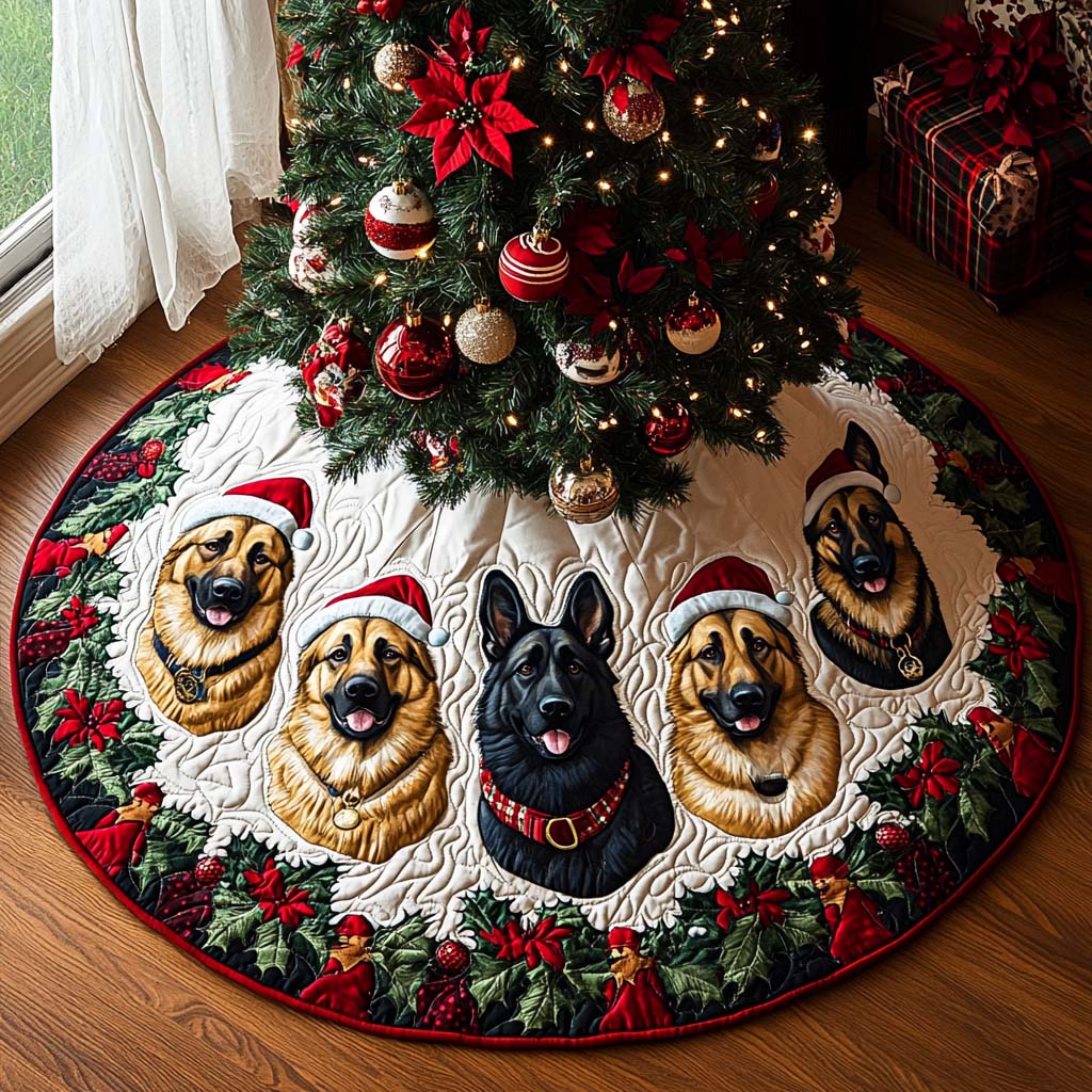 Shepherd Noel Quilted Christmas Tree Skirt Xmas Tree Decor Gift For German Shepherd Lover