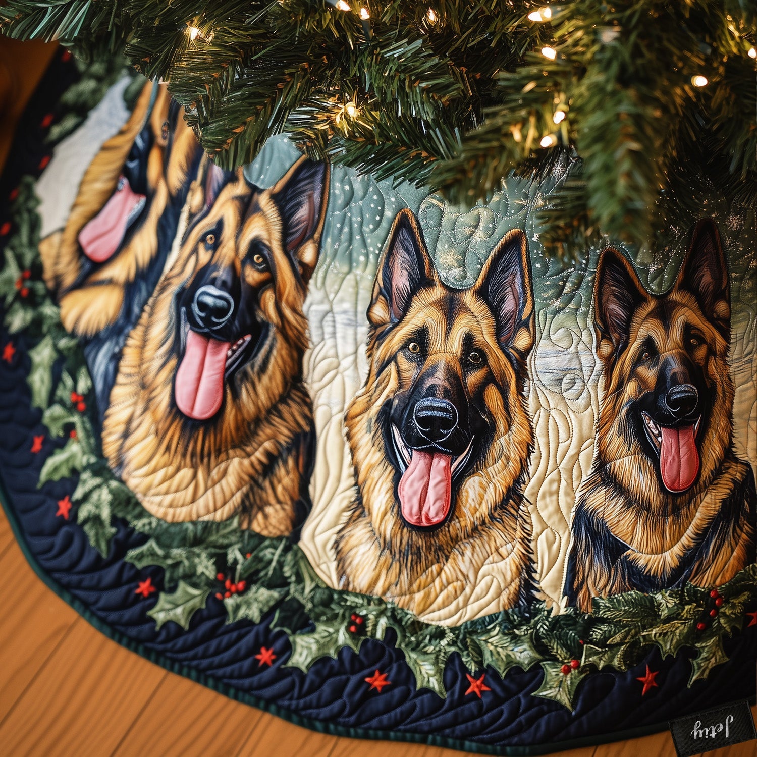 Shepherd Snowflake Bliss Quilted Christmas Tree Skirt Lovely Gift Merch for a Festive Home