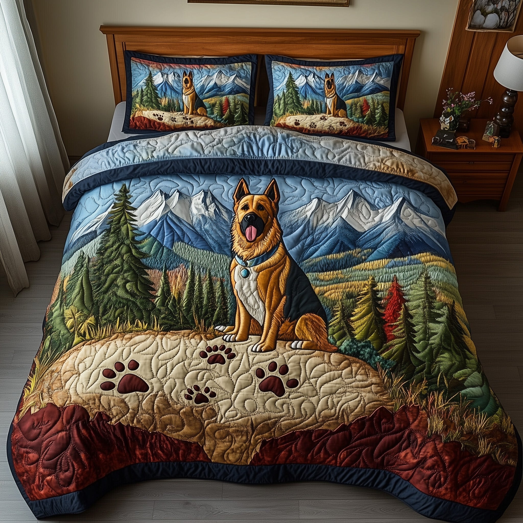 Shepherd Trail Journey Quilted Bedding Set Duvet Cover Merchandise Gift For Dog Lover Woman