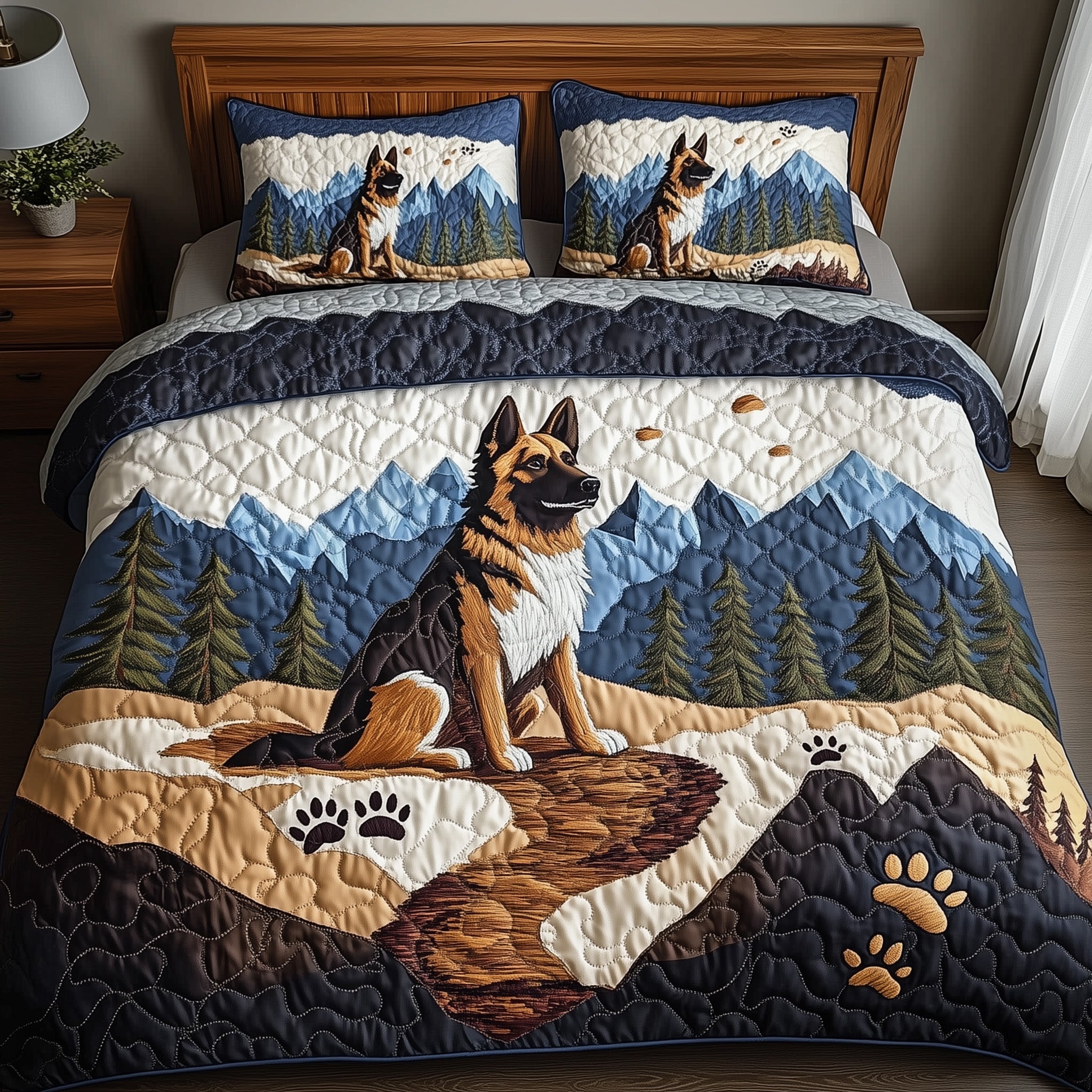 Shepherd Trail Journey Quilted Bedding Set Duvet Cover Merchandise Gift For Dog Lovers Owners