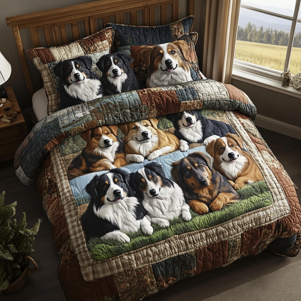 Shepherd Trail Quilted Bedding Set Cute Room Decor Australian Shepherd Gift Ideas