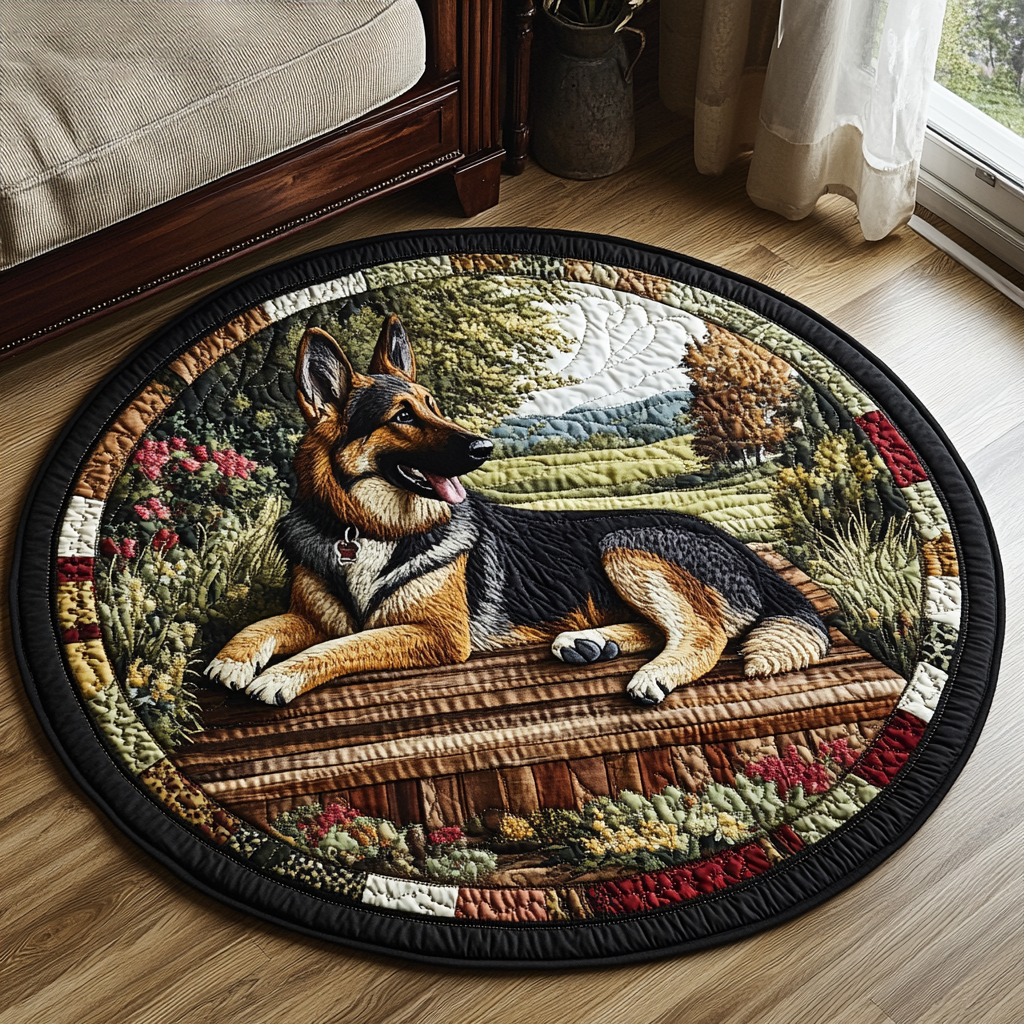 Shepherd Watch Quilted Round Mat Christmas Entryway Decor Uniique Presents For Dog Lovers