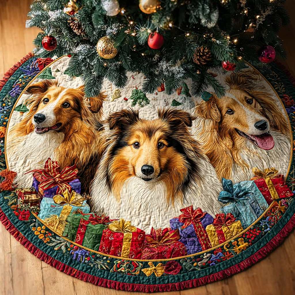 Shetland Sheepdogs Charm Christmas Quilted Tree Skirt Xmas Tree Decor Gifts For Dog Onwers Lovers Ideas