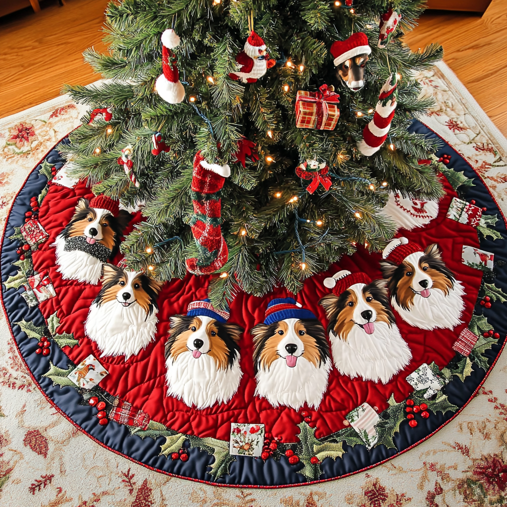 Shetland Sheepdogs Dream Christmas Quilted Tree Skirt Holiday Decorations Top Gifts For Dog Lovers