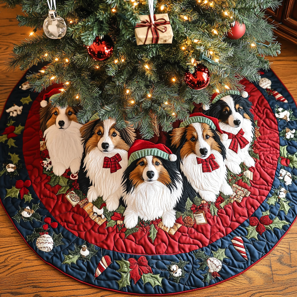 Shetland Sheepdogs Harmony Christmas Quilted Tree Skirt Xmas Indoor Decorations Gifts For Dog Lovers For Him Her