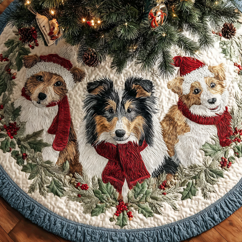 Shetland Sheepdogs Joy Christmas Quilted Tree Skirt Holiday Home Decor Best Gifts For New Dog Owners