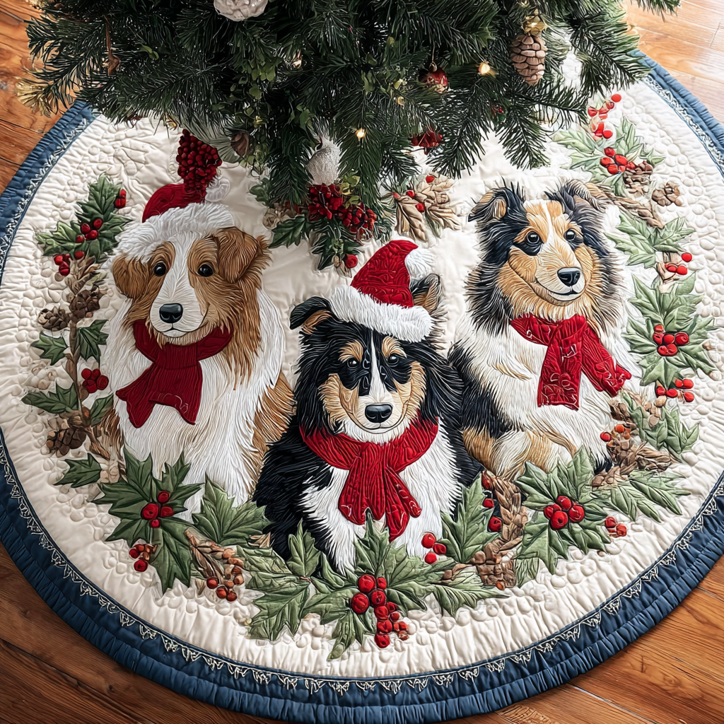 Shetland Sheepdogs Spirit Christmas Quilted Tree Skirt Holiday Decor Gifts For Someone Who Loves Dogs