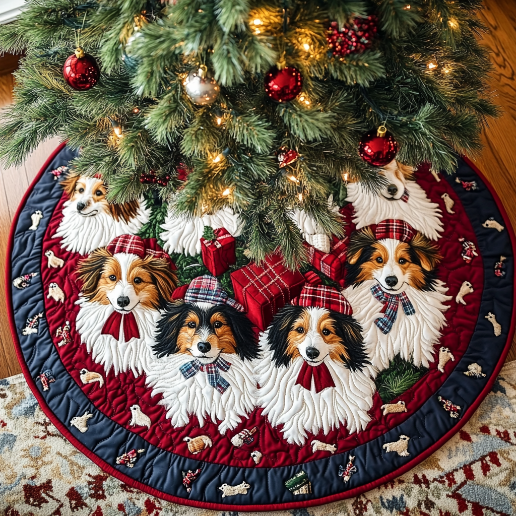 Shetland Sheepdogs Wonder Christmas Quilted Tree Skirt Xmas Home Decor Gifts For Dog Lovers For Him Her
