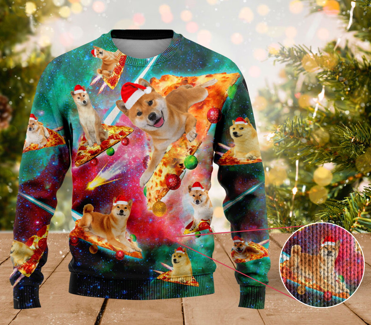Shiba Inu Dog Pizza Ugly Xmas Sweater Cute Christmas Jumpers Womens Pet Lovers Gifts