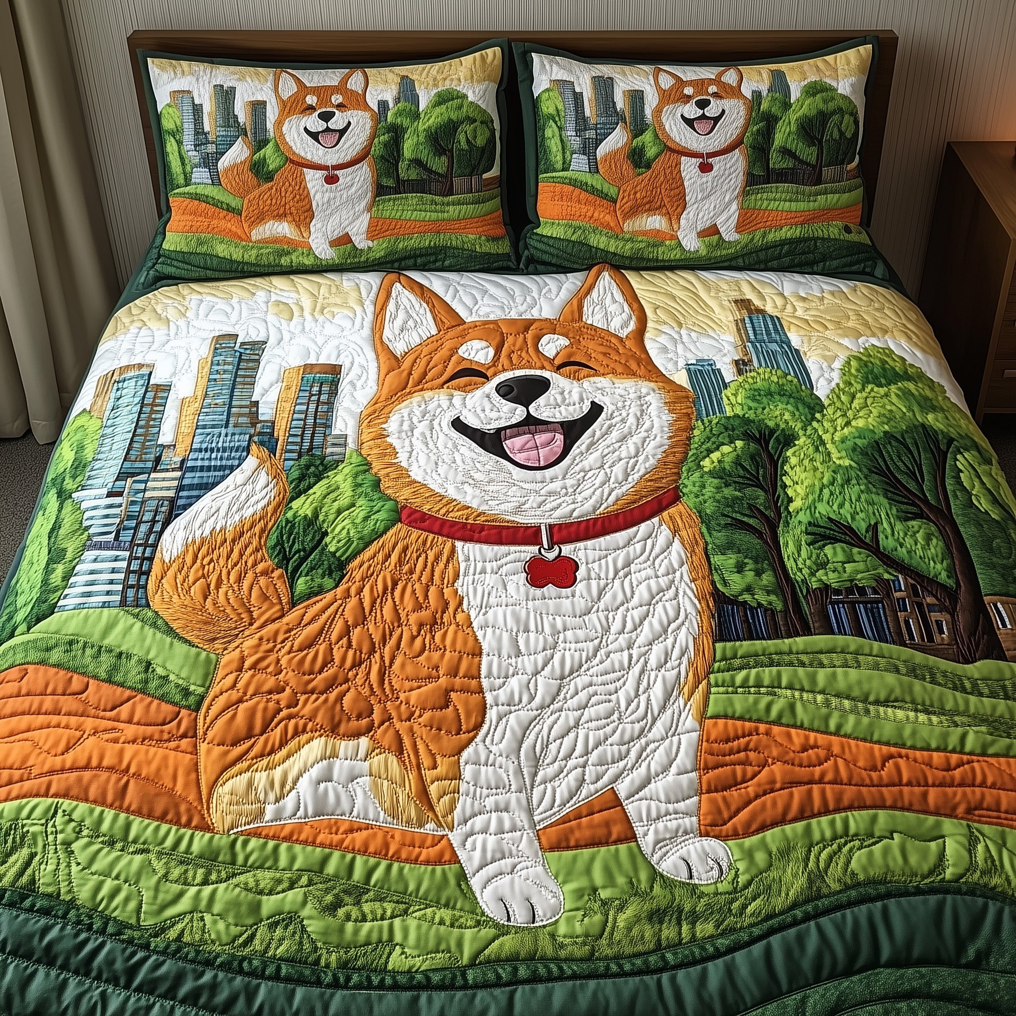 Shiba Quilted Bedding Set Duvet Cover Bedspread Dog Lover Gifts Merchandise