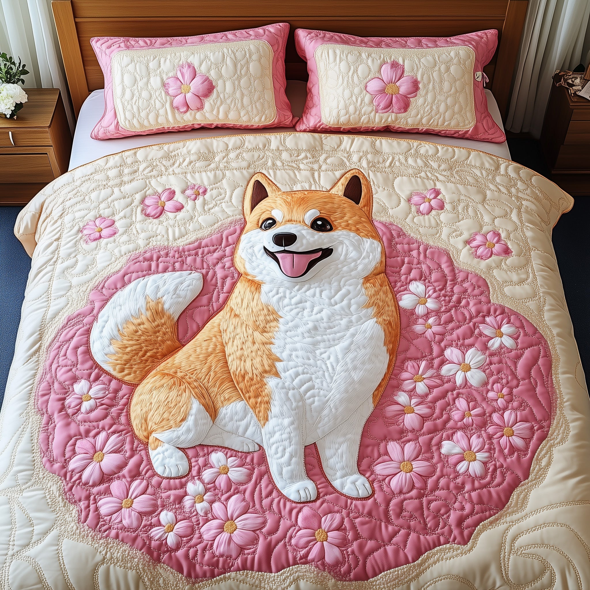 Shiba Quilted Bedding Set Duvet Cover Bedspread Dog Themed Presents