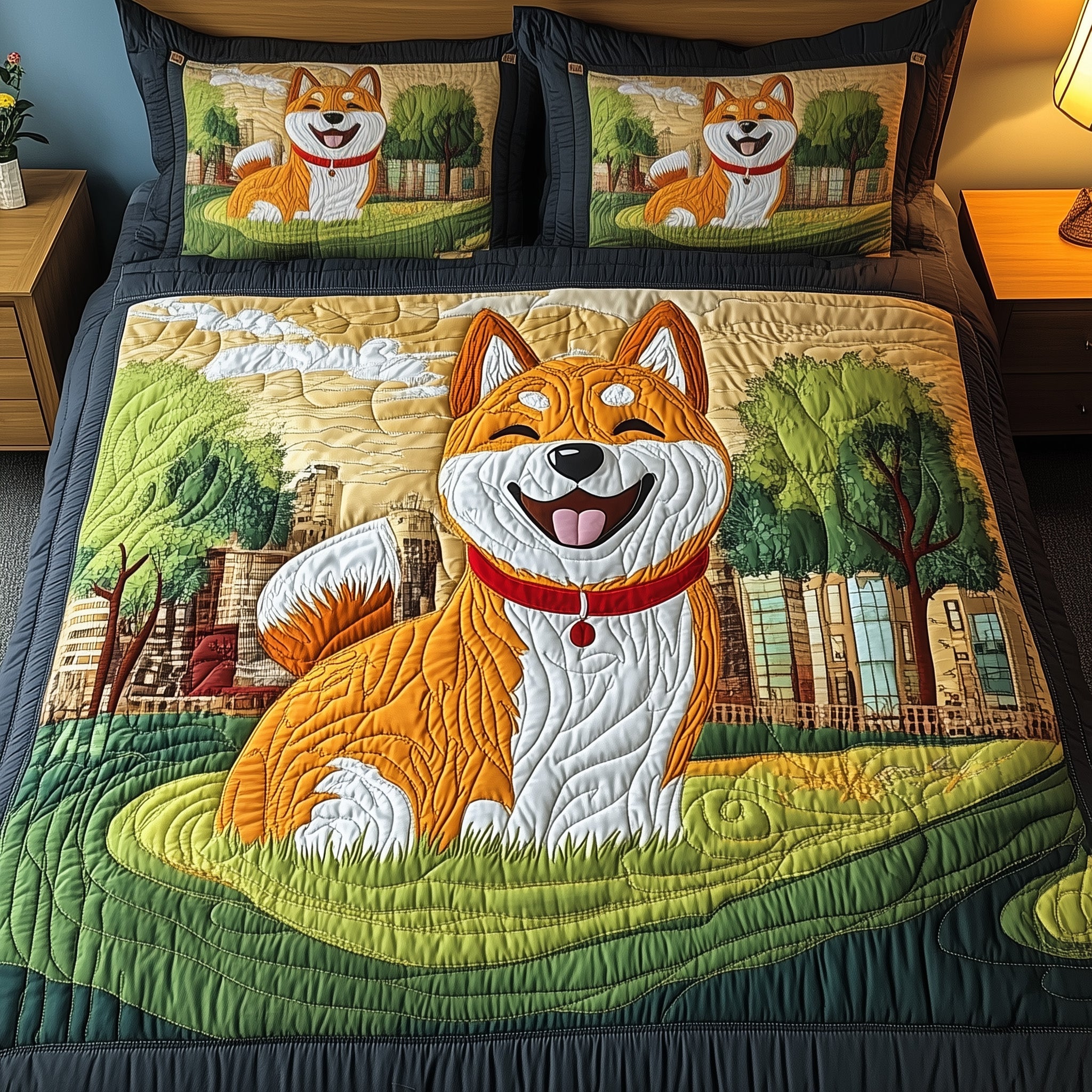 Shiba Quilted Bedding Set Duvet Cover Bedspread Gift Ideas For Dog Owners