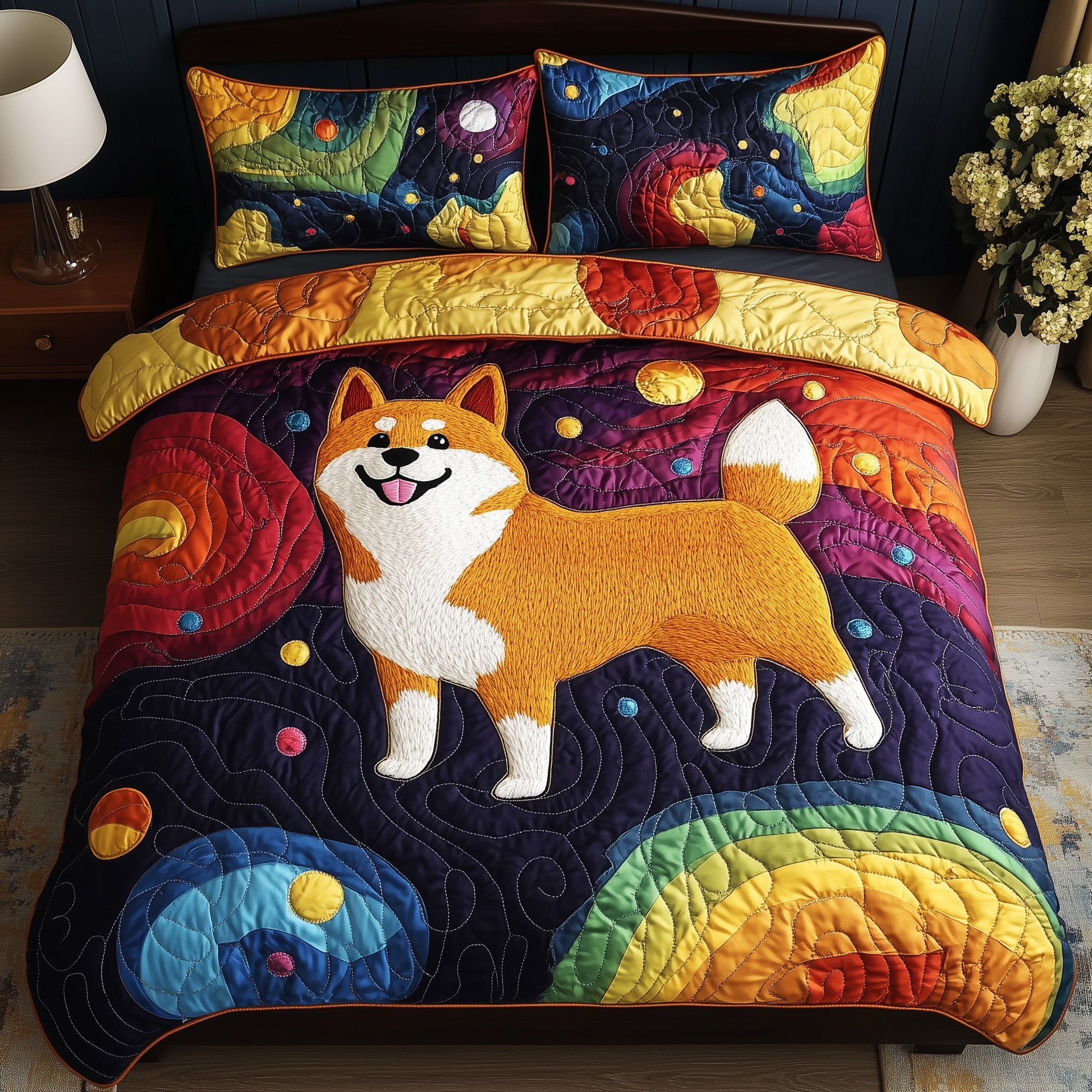 Shiba Quilted Bedding Set Duvet Cover Bedspread Gifts For Dog Lovers