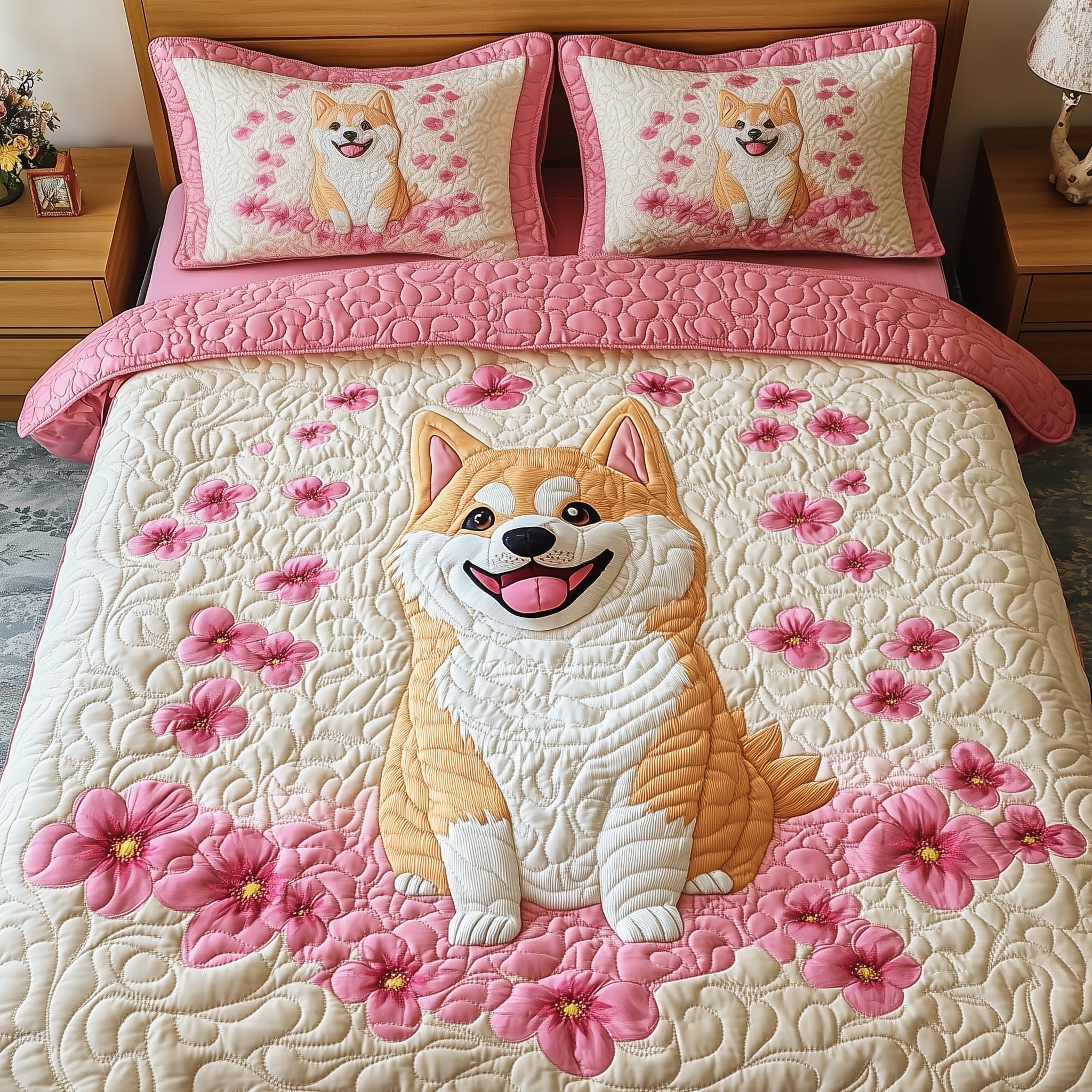 Shiba Quilted Bedding Set Duvet Cover Bedspread Xmas Present For Dog Lovers
