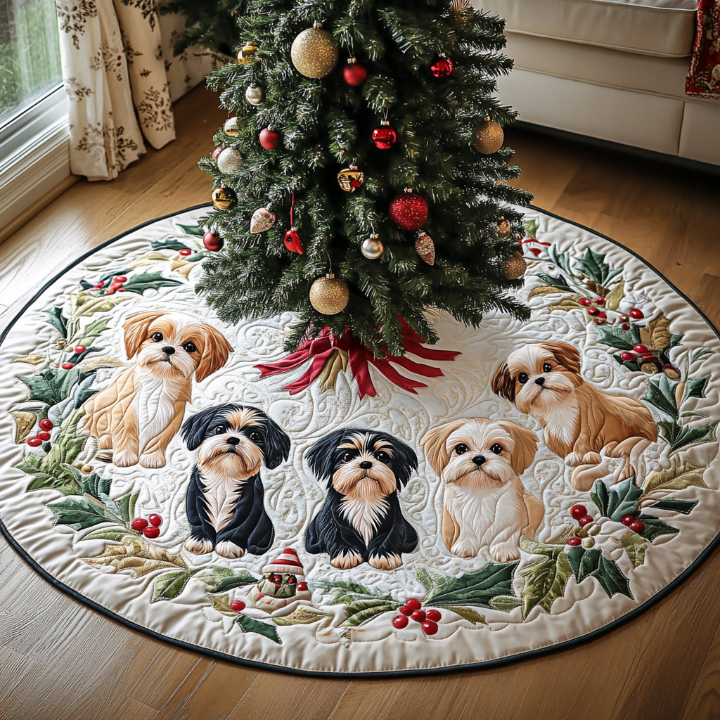 Shih Tzu Cheer Christmas Quilted Tree Skirt Holiday Decor Gift Ideas For Dog Lovers