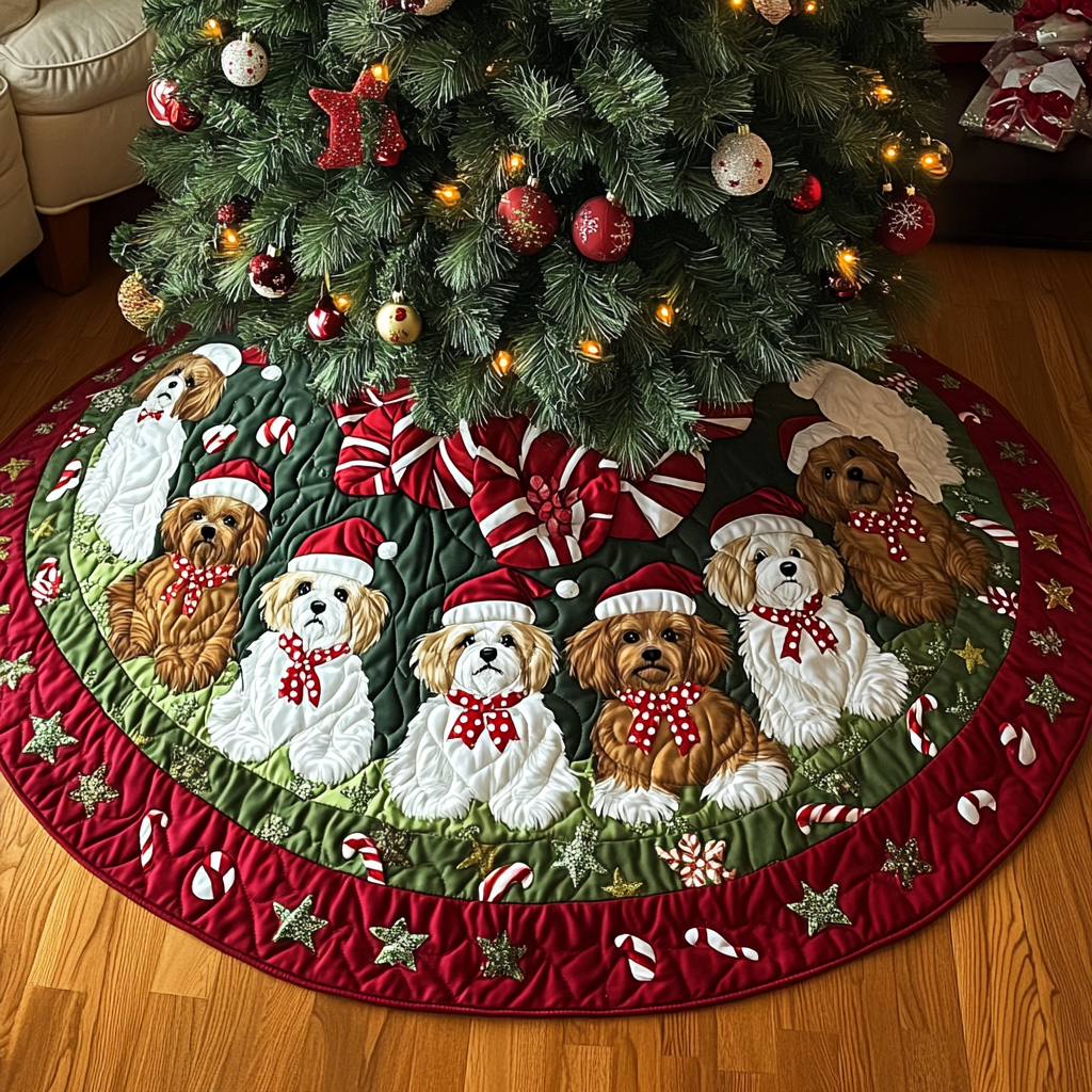 Shih Tzu Christmas Charm Christmas Quilted Tree Skirt Perfect Tree Skirt Gift for Mom or Grandma
