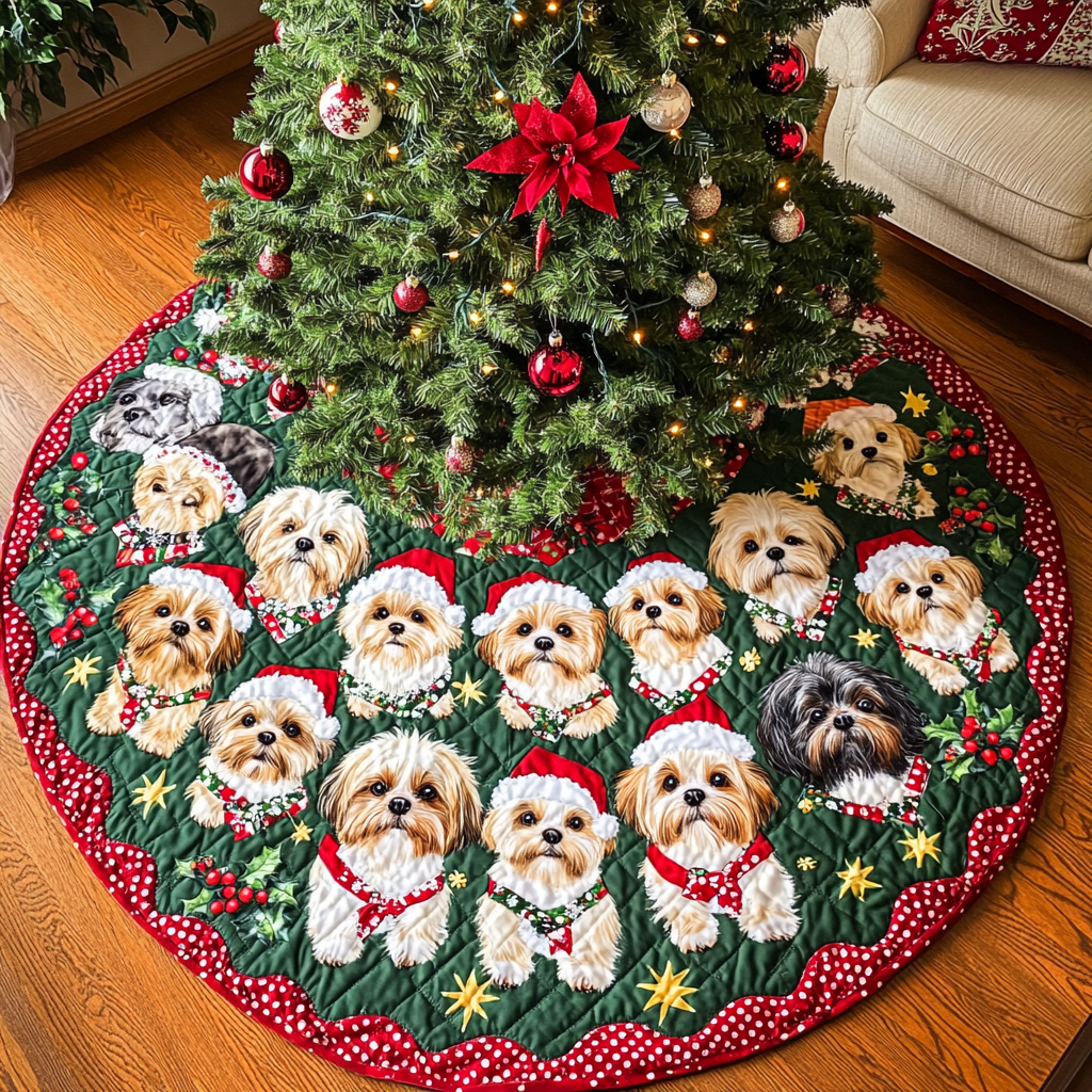 Shih Tzu Christmas Joy Christmas Quilted Tree Skirt Christmas Tree Skirt Gift That Brings Joy