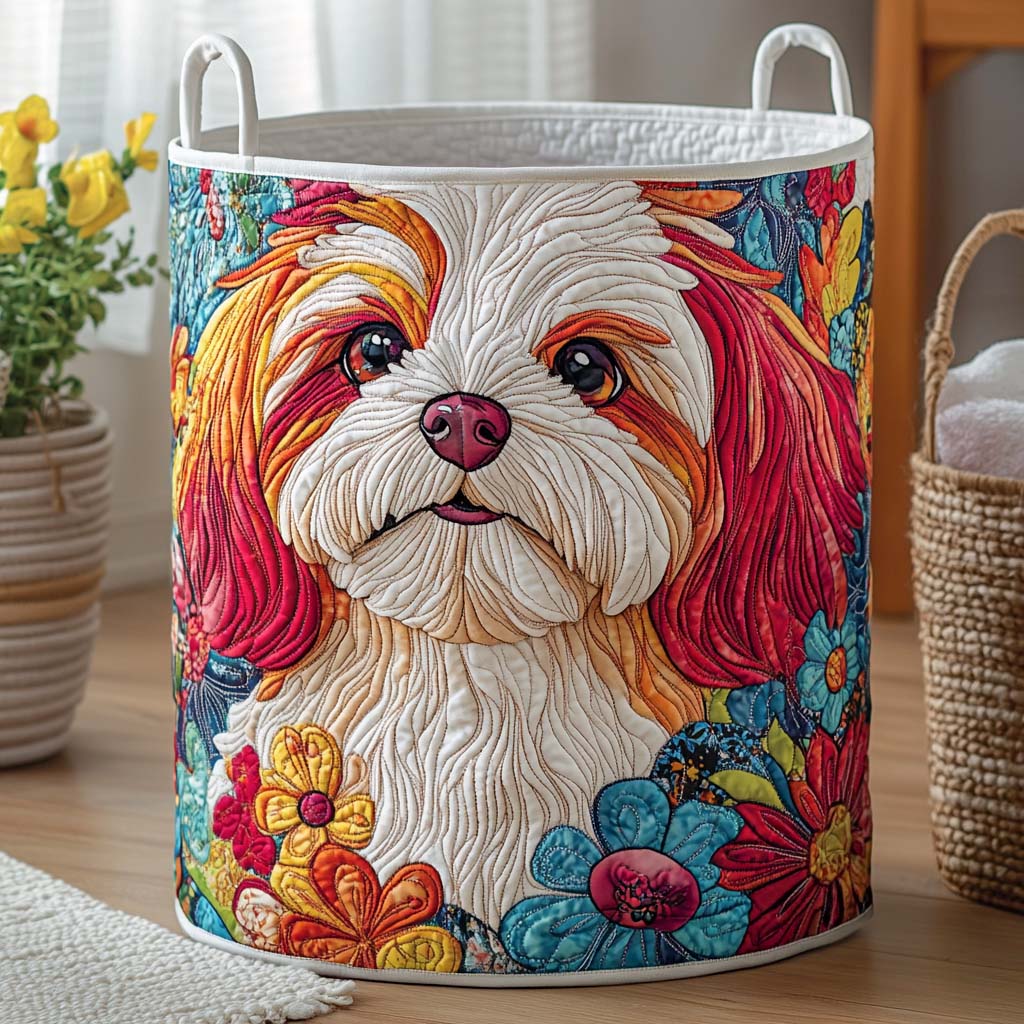 Shih Tzu Cozy Quilted Laundry Basket Modern Quilted Laundry Basket Gift for Stylish Homes