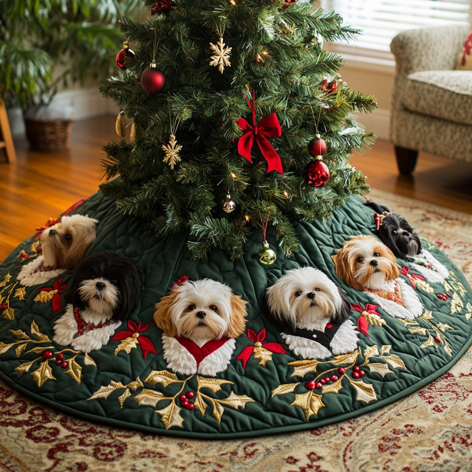 Shih Tzu Delight Christmas Quilted Tree Skirt Xmas Home Decor Present Ideas For Dog Lovers