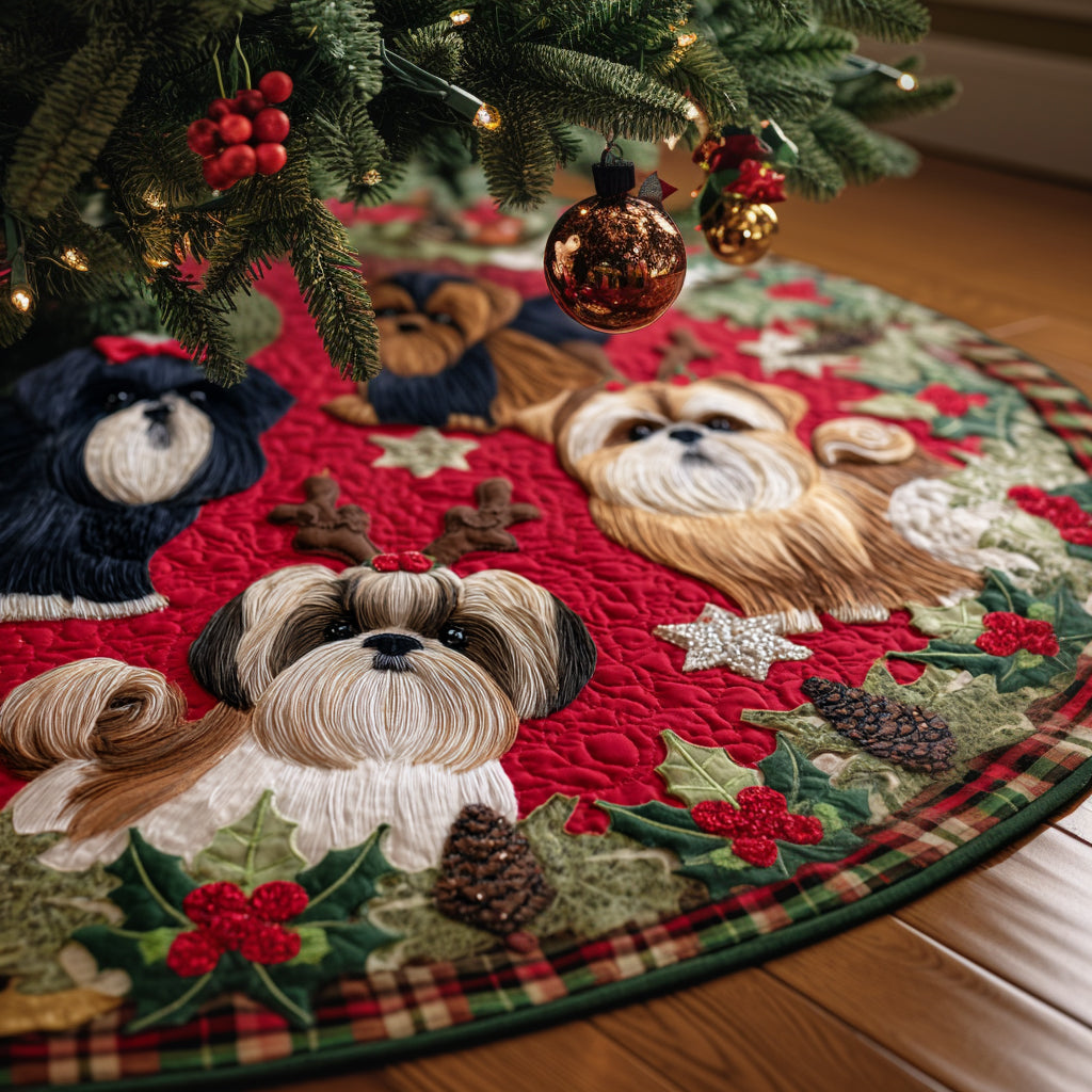 Shih Tzu Dream Christmas Quilted Tree Skirt Holiday Decorations Unique Dog Gifts