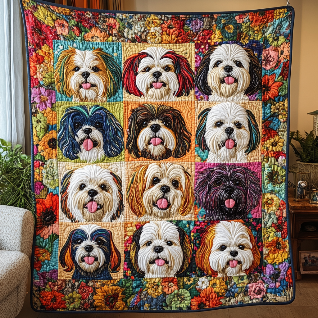 Shih Tzu Garden Quilted Blanket Gifts For Pet Owners