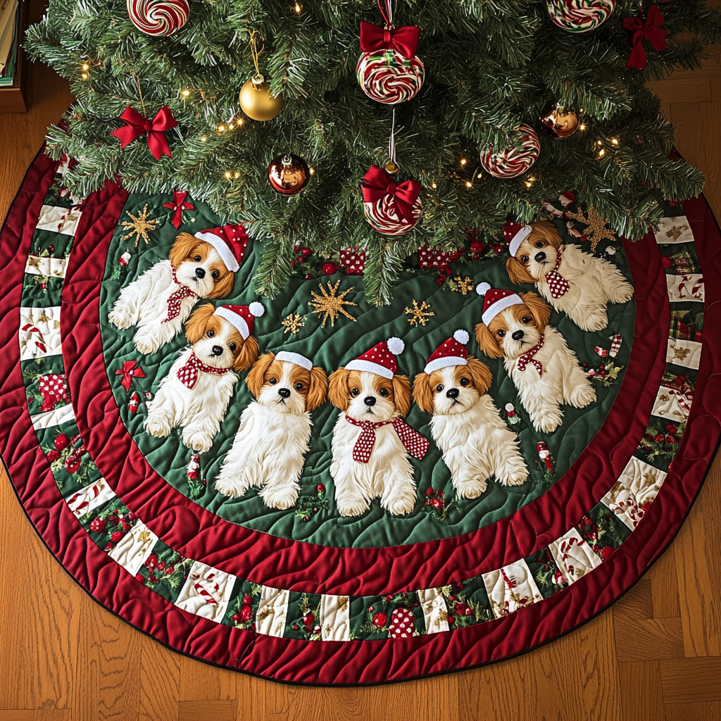 Shih Tzu Holiday Spirit Christmas Quilted Tree Skirt Magical Christmas Tree Skirt to Impress Guests