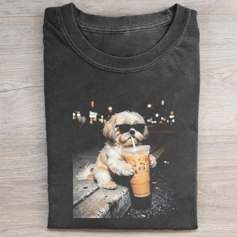 Shih Tzu Iced Coffee Night T-Shirt Funny Shih Tzu Dog Lover Tee Cool Dog With Boba Shirt Gift For Dog Moms