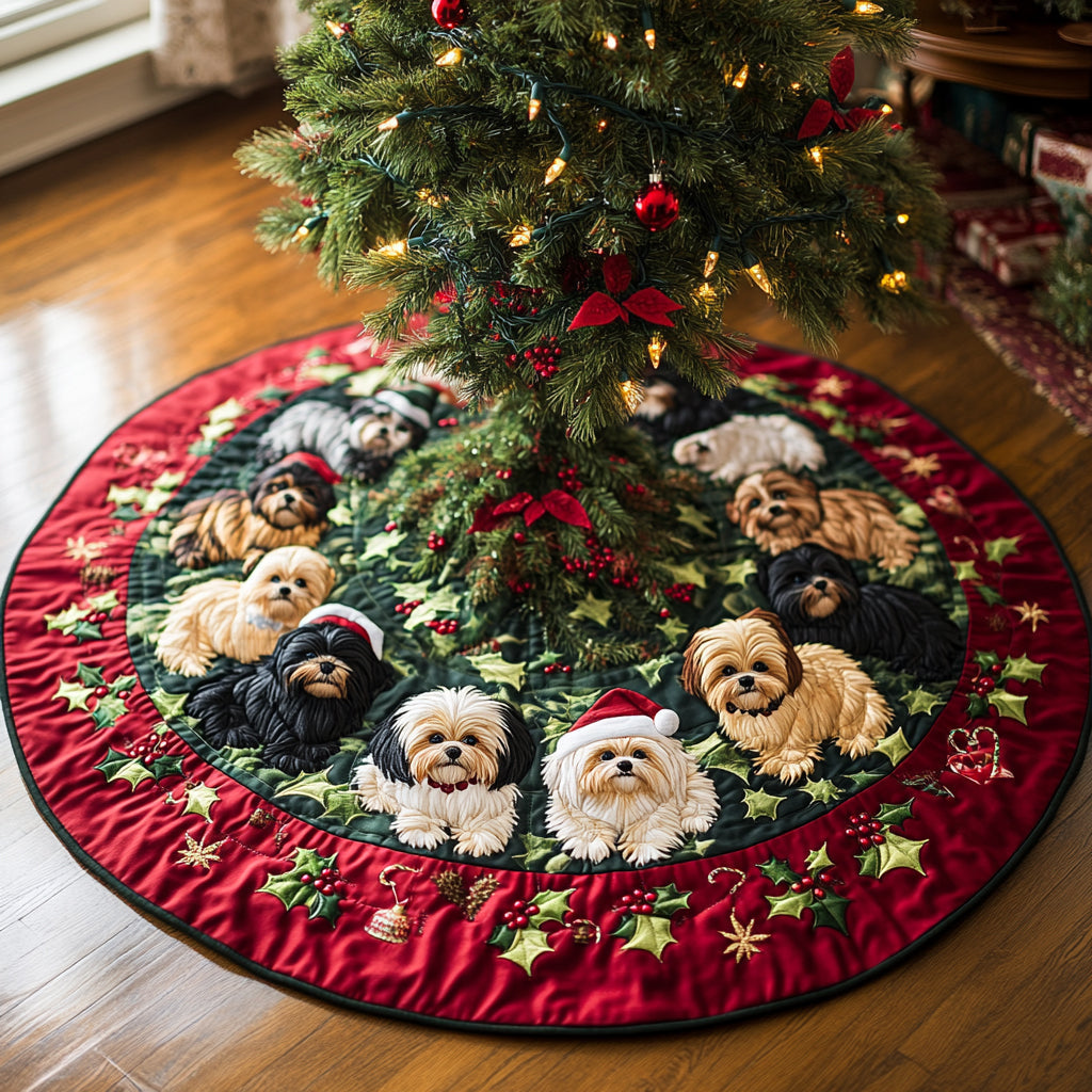 Shih Tzu Joy Christmas Quilted Tree Skirt Winter Holiday Decor Good Presents For Dog Lovers