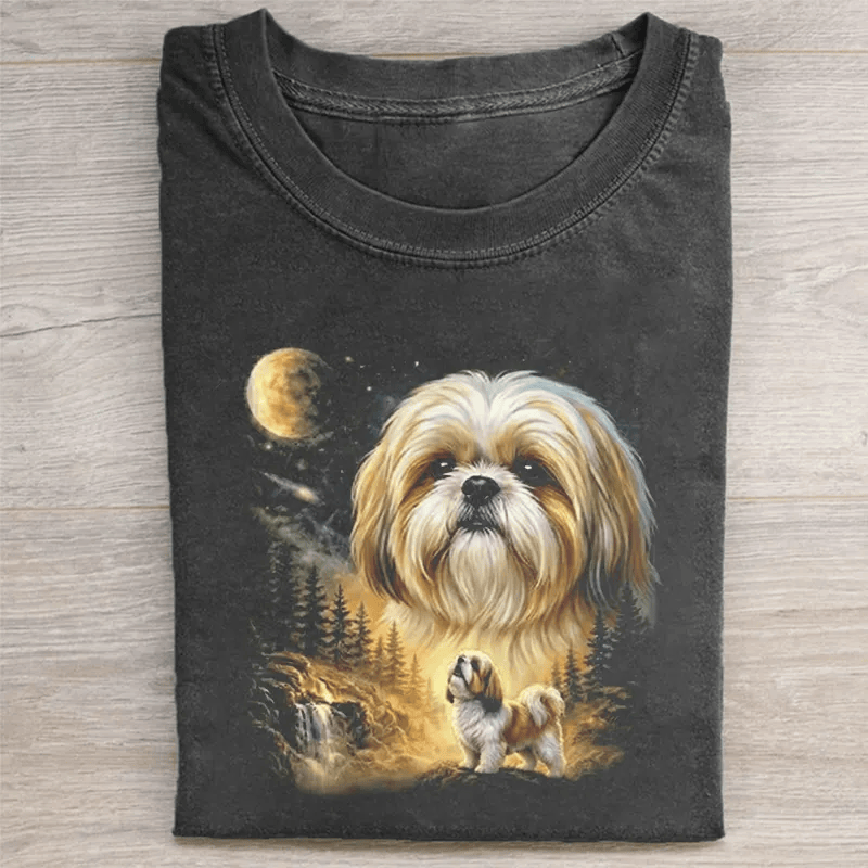 Shih Tzu Moon Night T-Shirt Mystical Shih Tzu Dog Lover Tee Fantasy Dog Portrait Shirt Gift For Dog Owners