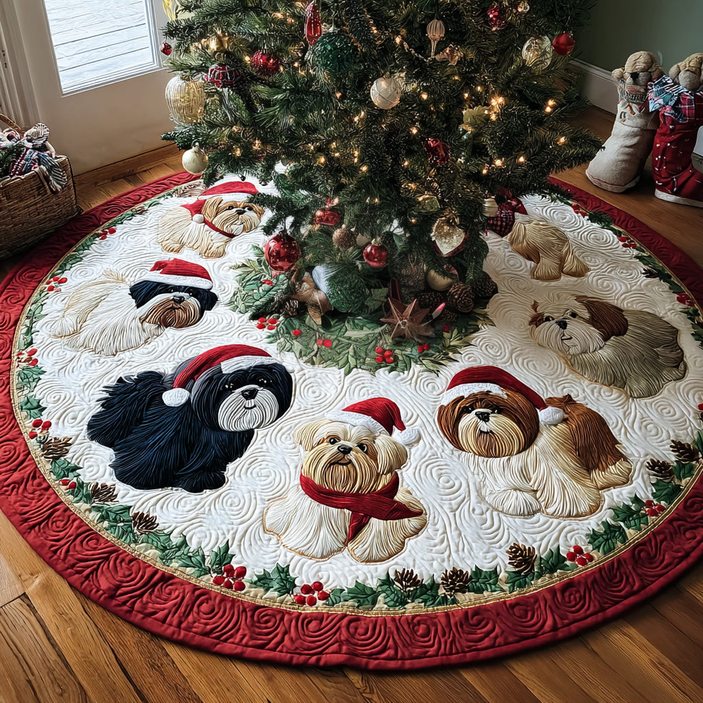 Shih Tzu Noel Christmas Quilted Tree Skirt Winter Holiday Decor Best Presents For Dog