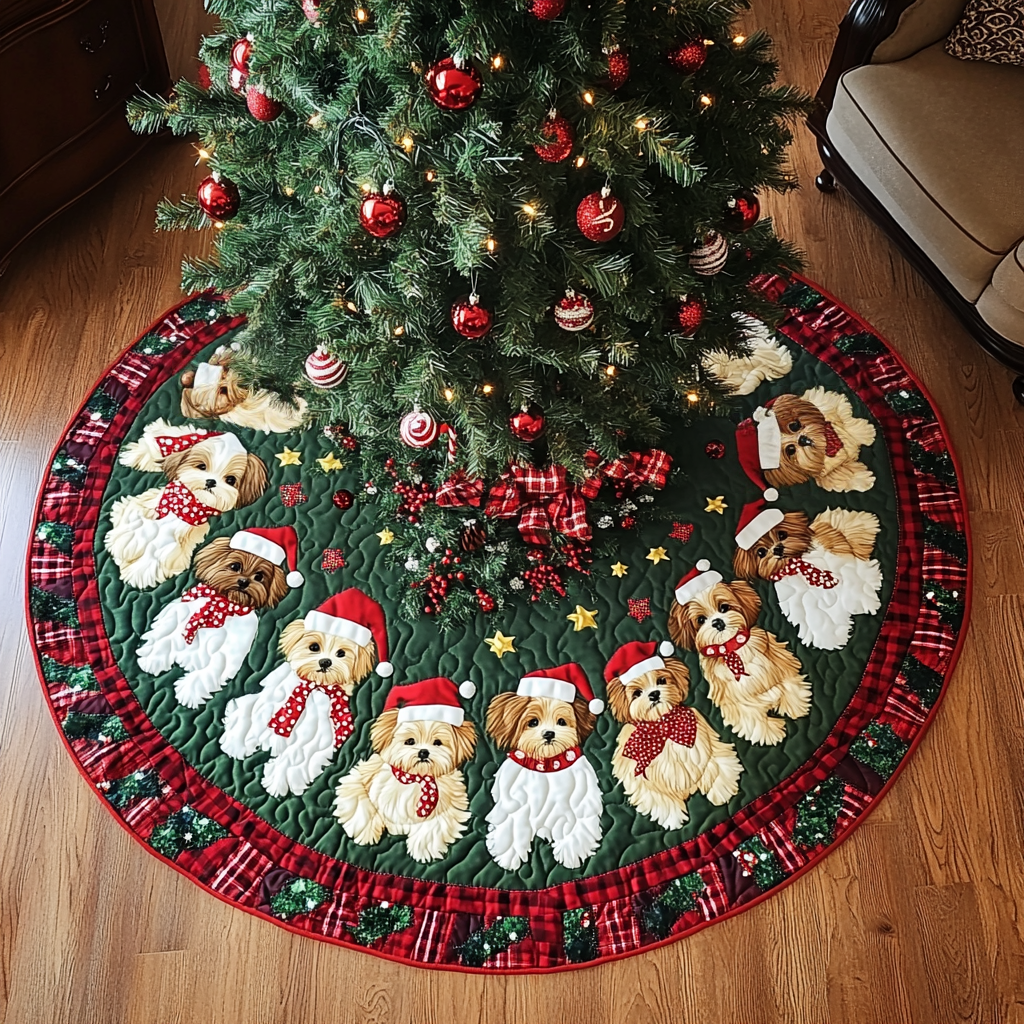 Shih Tzu Noel Night Christmas Quilted Tree Skirt Special Holiday Tree Skirt Gift for Newlyweds