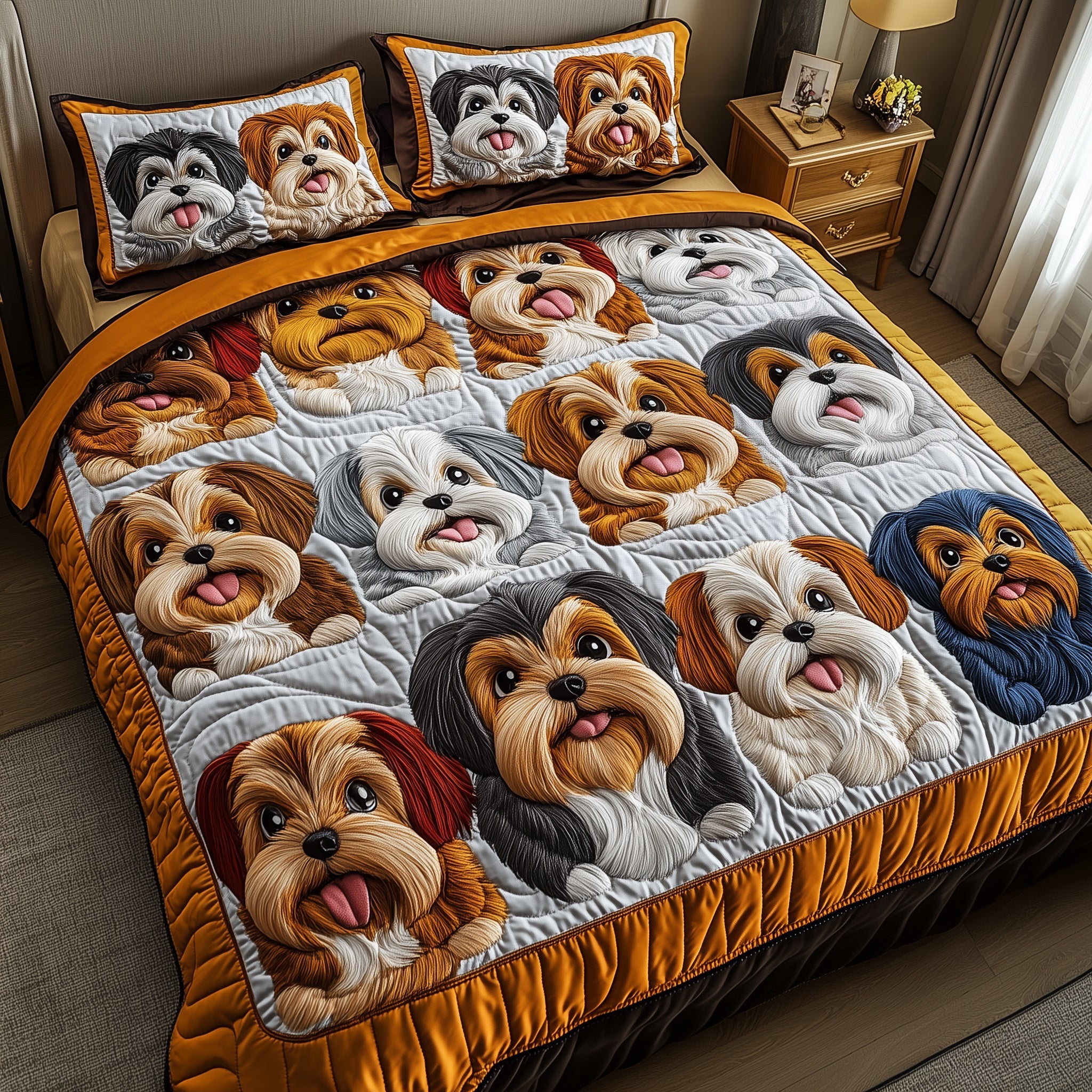 Shih Tzu Quilted Bedding Set Duvet Cover Bed Sheet Unique Gifts For Animal Lovers