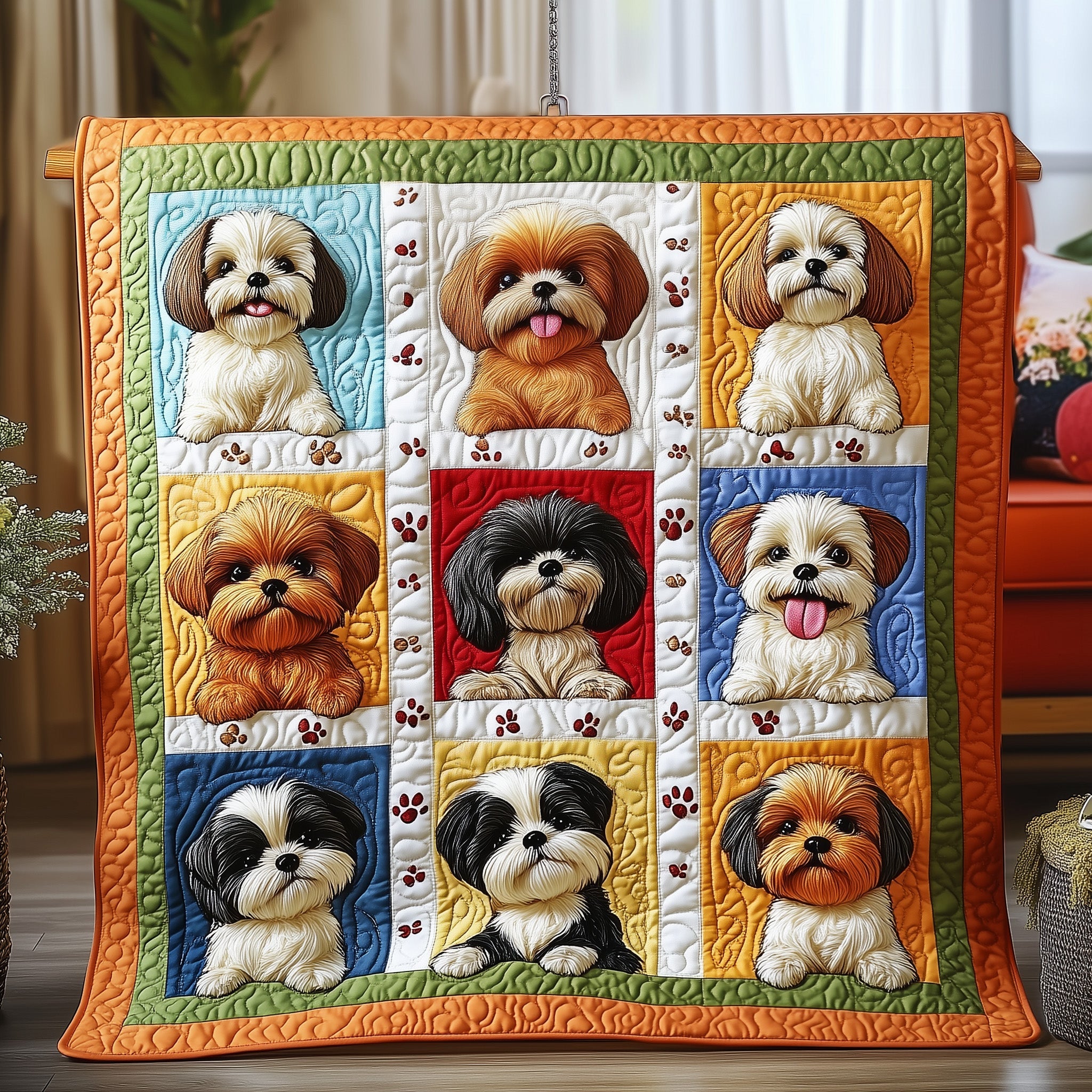 Shih Tzu Quilted Blanket Christmas Theme Quilted Blanket Throw