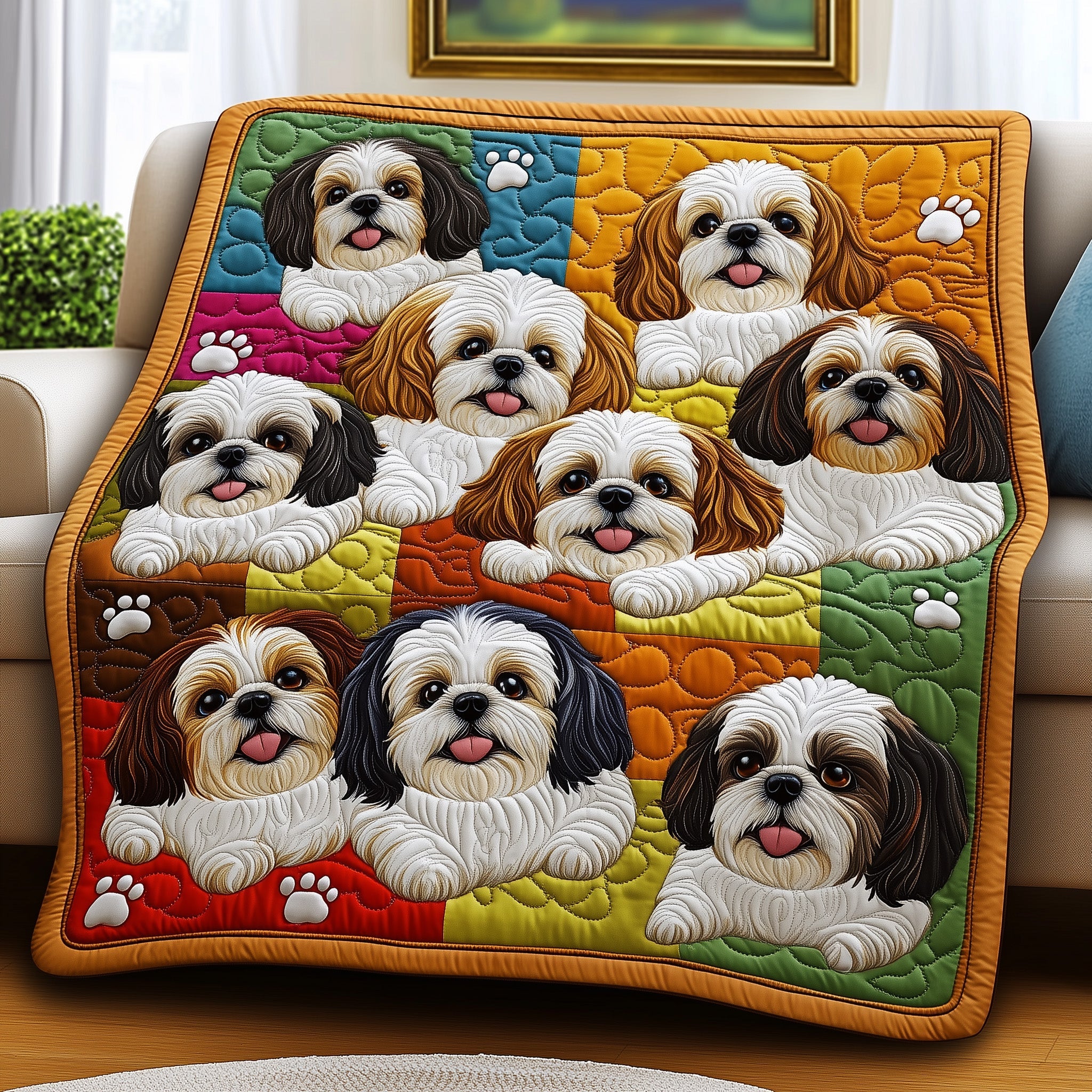 Shih Tzu Quilted Blanket Nice Throw BlanketBest Gifts For Pet Dog Lovers