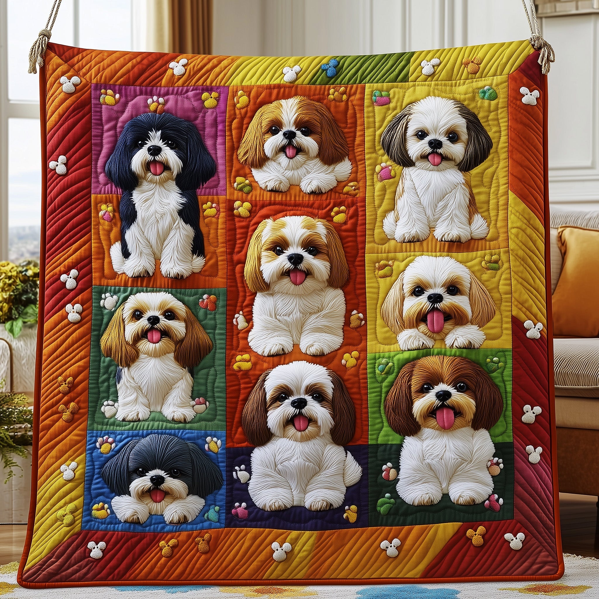 Shih Tzu Quilted Blanket Nice Throw BlanketBirthday Present For Dog Lovers