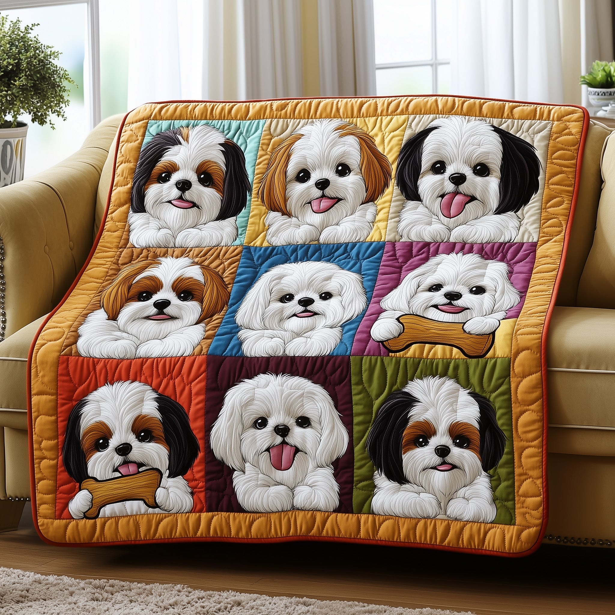 Shih Tzu Quilted Blanket Nice Throw BlanketDog Themed Gifts For Humans