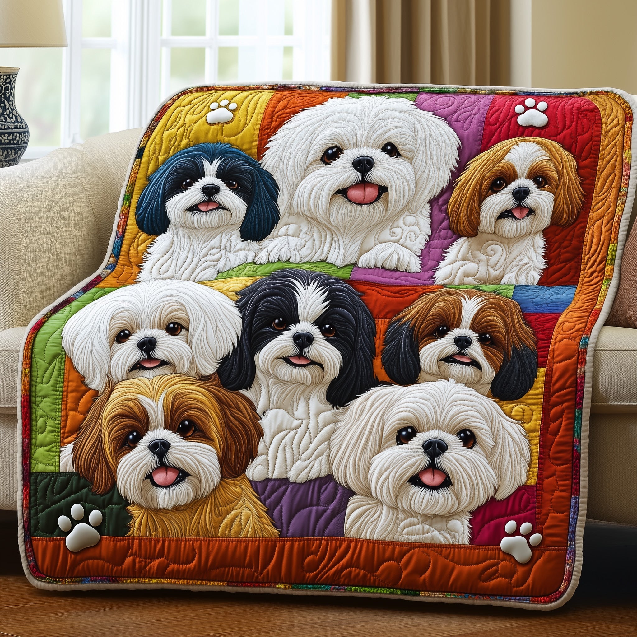 Shih Tzu Quilted Blanket Nice Throw BlanketGood Gifts Dog Lovers Christmas