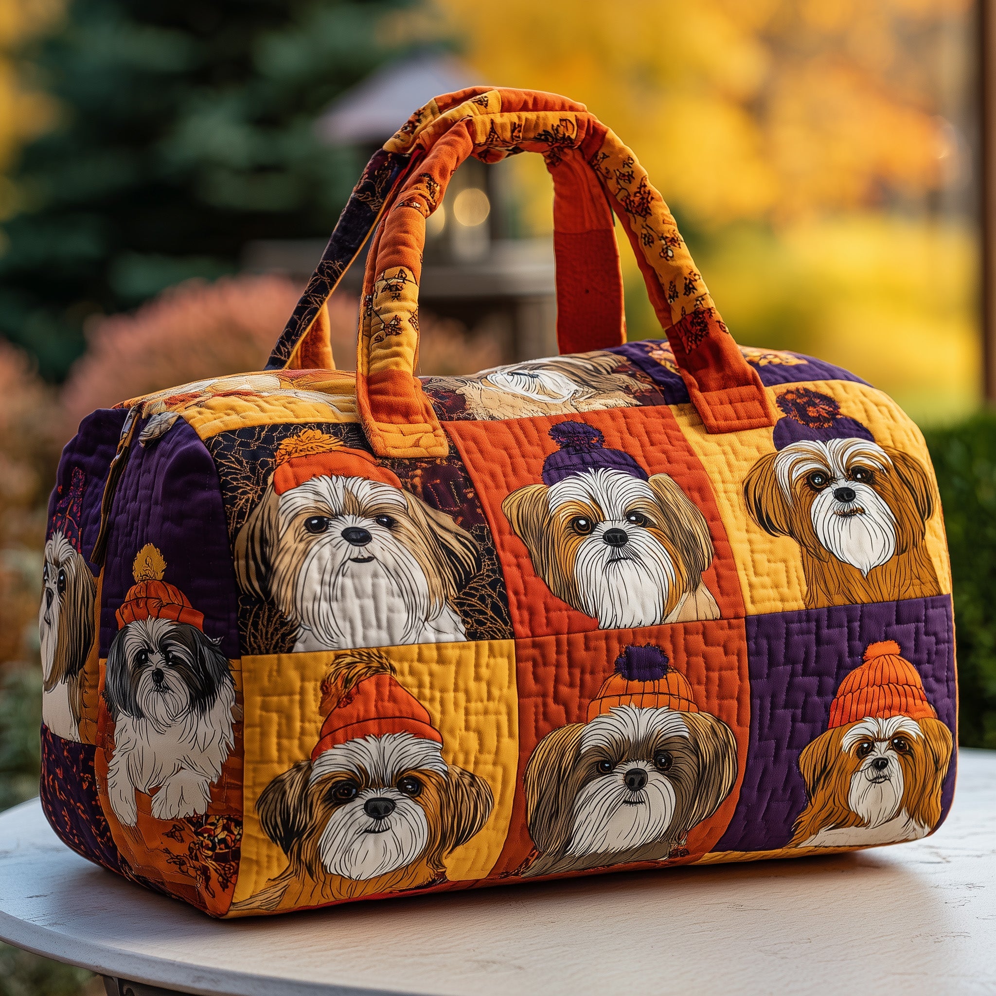 Shih Tzu Quilted Duffle Bag Organized Storage Pockets