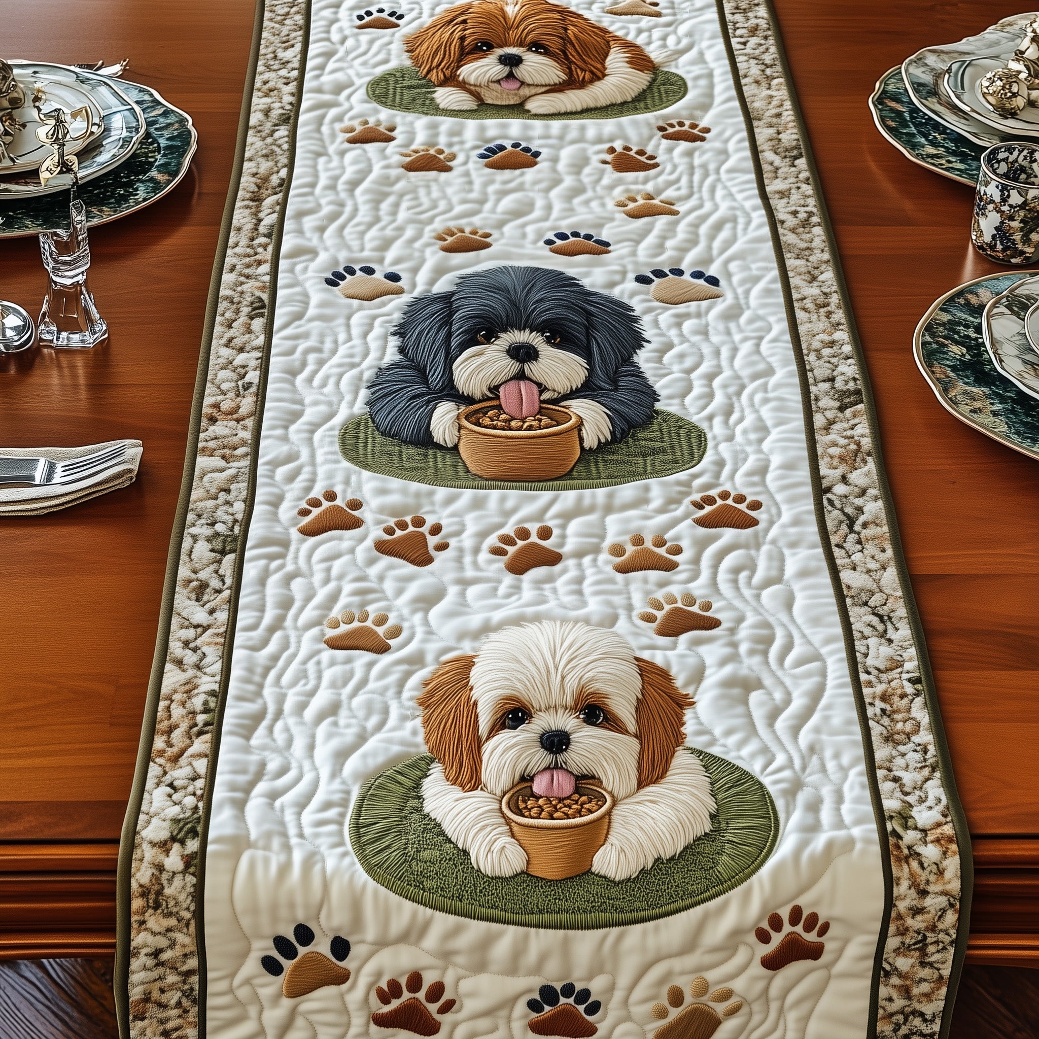 Shih Tzu Quilted Table Runner Christmas Dining Room Table Runner